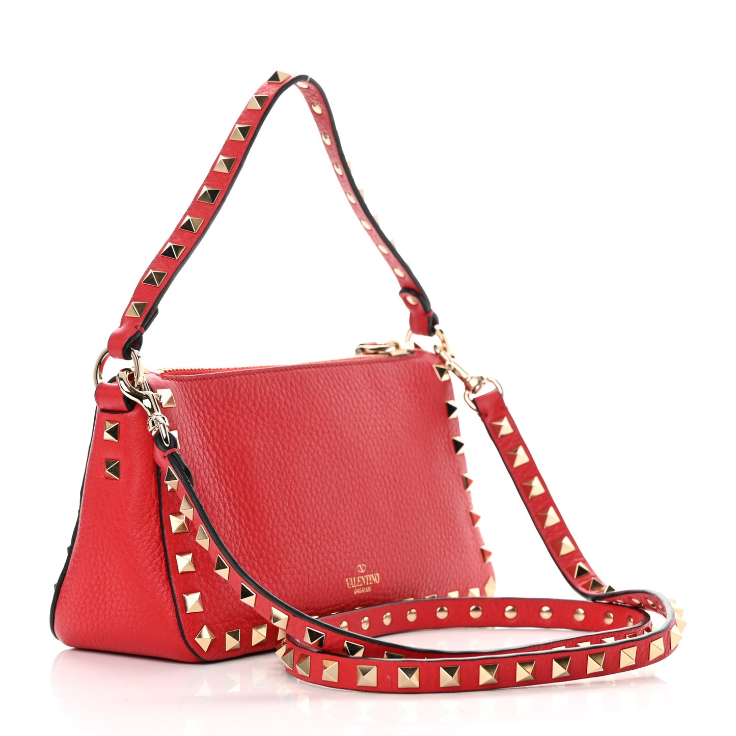 Pebbled Calfskin Small Rockstud Flip Lock Shoulder Bag Rouge Pur