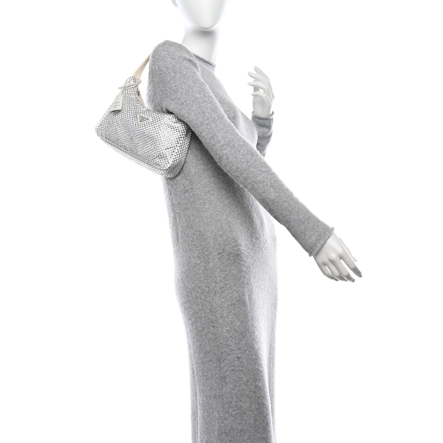 Satin Crystal Mini Re-Edition 2000 Bag White