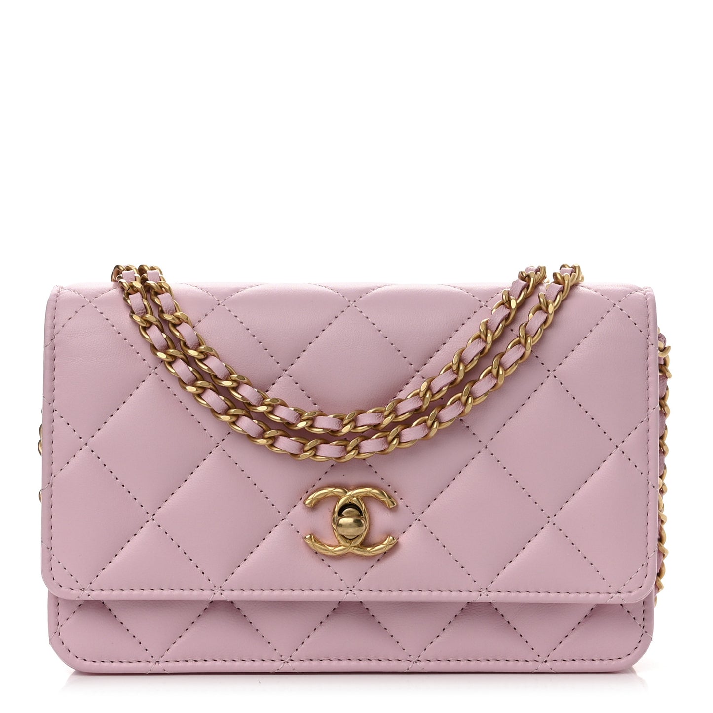 Lambskin Quilted Logo WOC Wallet On Chain Pink