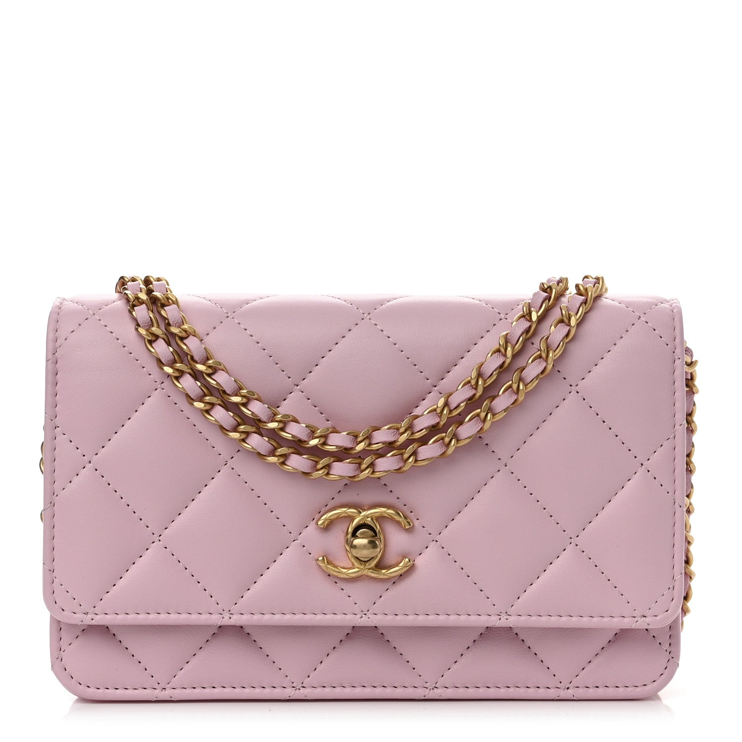 Chanel Lambskin Quilted Logo WOC Wallet On Chain Pink 1 of 17