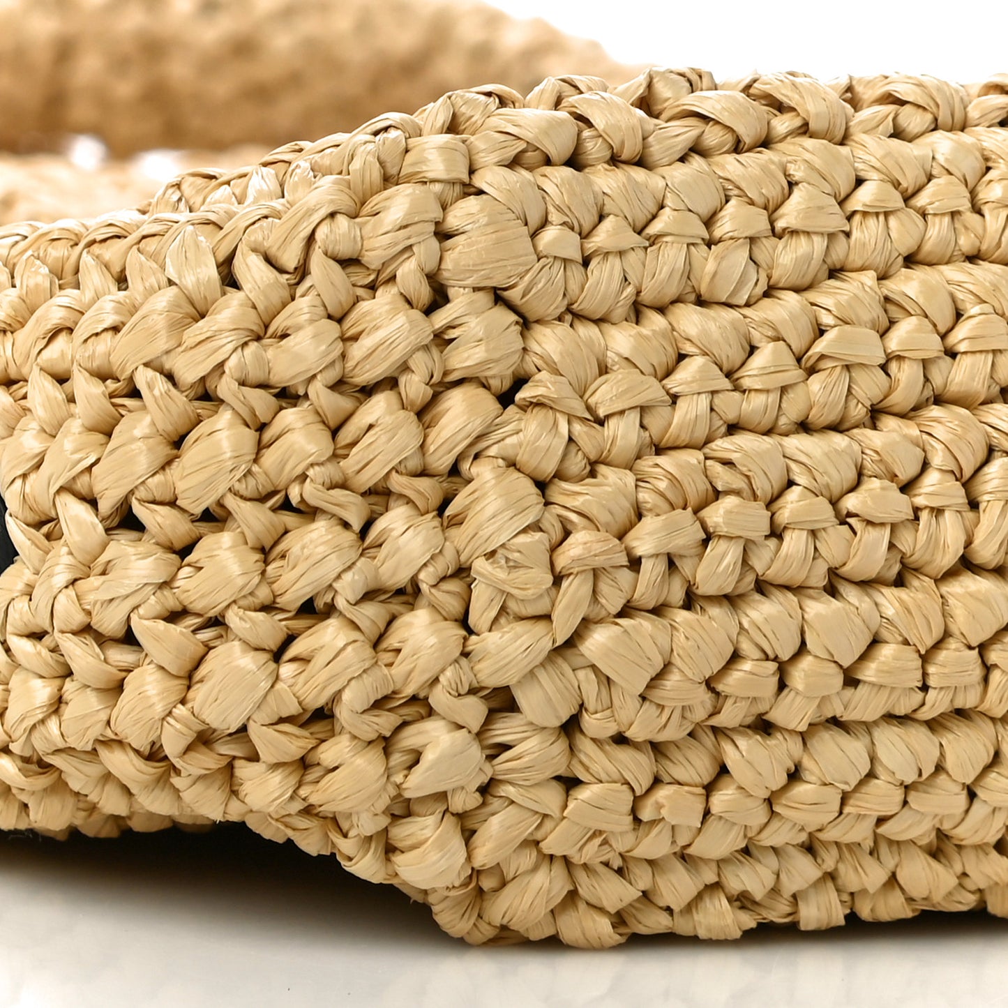 Yarn Raffia Effect Crochet Embroidered Small Logo Tote Naturale