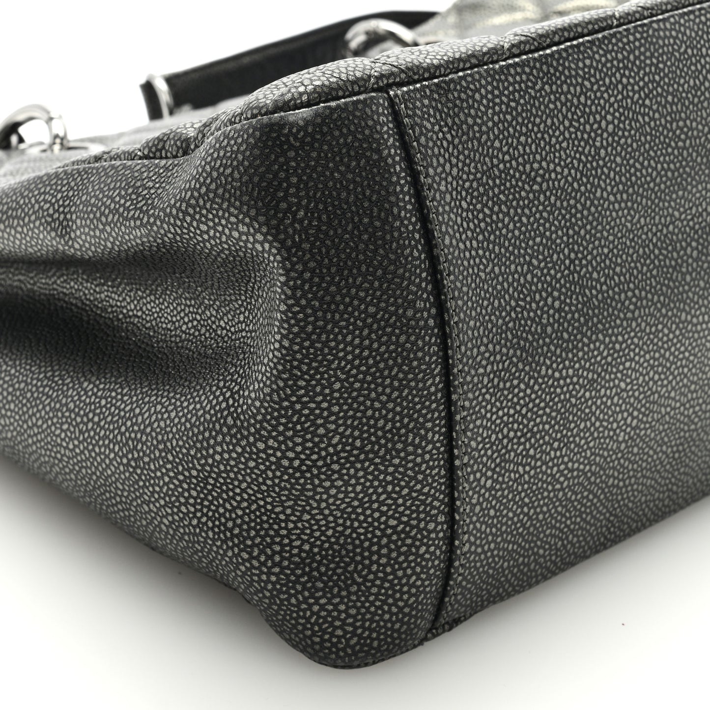 Metallic Caviar Quilted Grand Shopping Tote GST Dark Silver