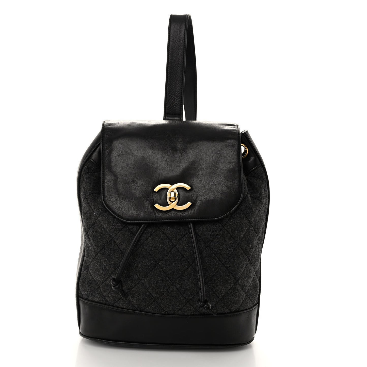 Lambskin Wool Quilted Drawstring Sling Backpack Black Grey