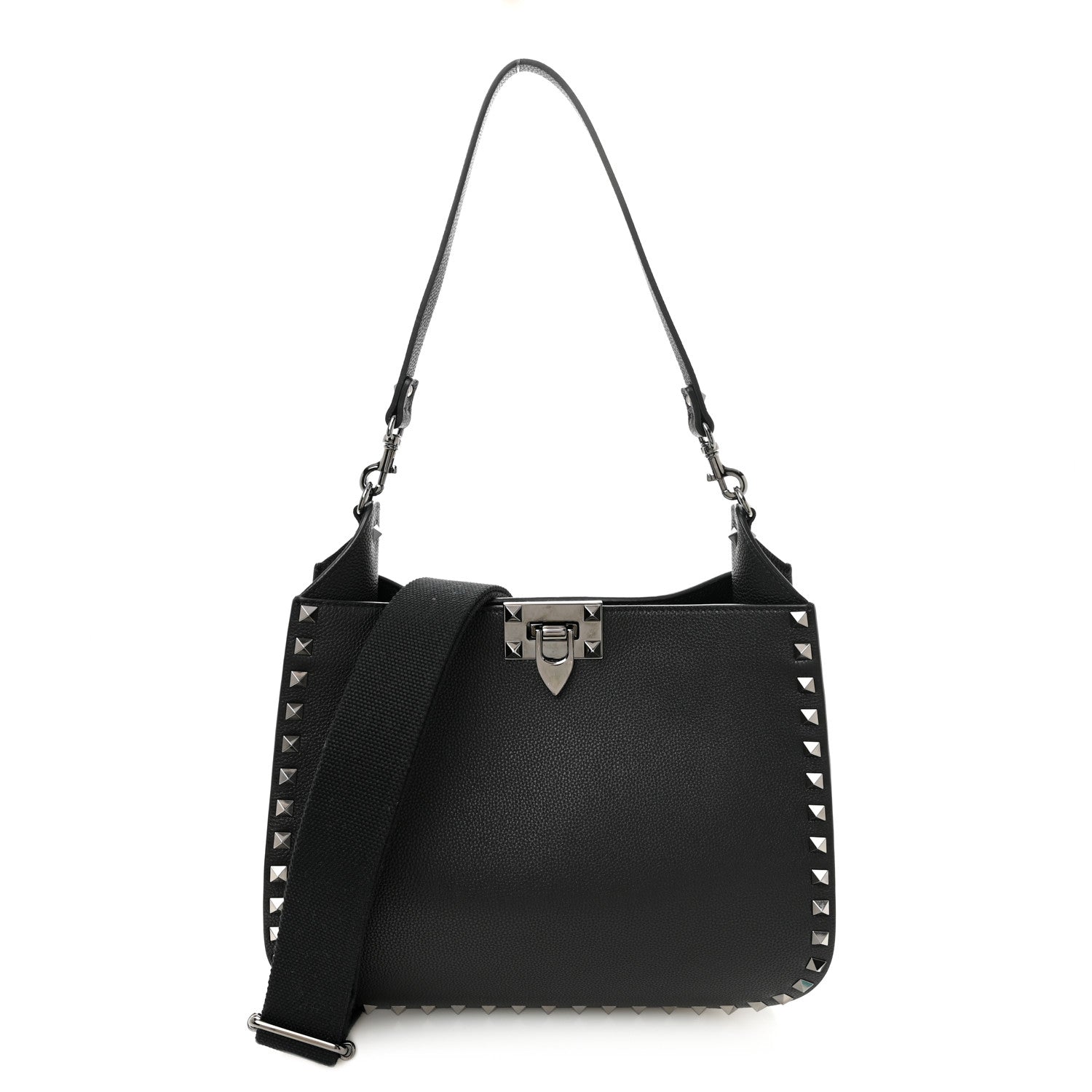 Valentino Garavani Grained Calfskin Rockstud Hobo Shoulder Bag  display picture 1