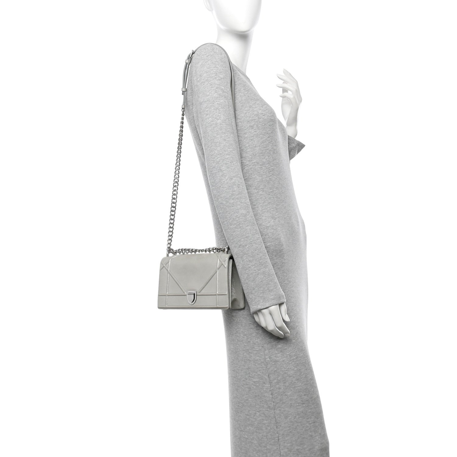 Christian Dior Metallic Calfskin Small Diorama Flap Bag Silver 2 of 15