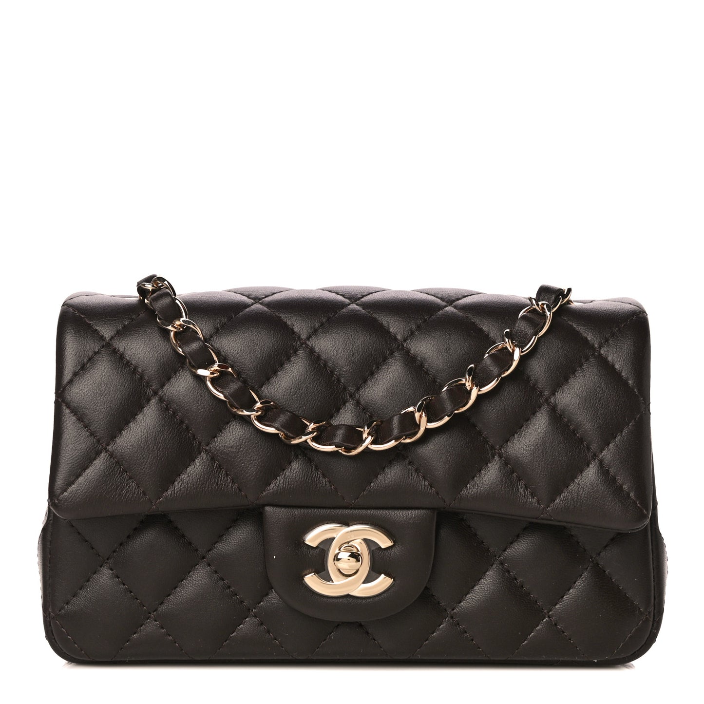 Lambskin Quilted Mini Rectangular Flap Dark Brown