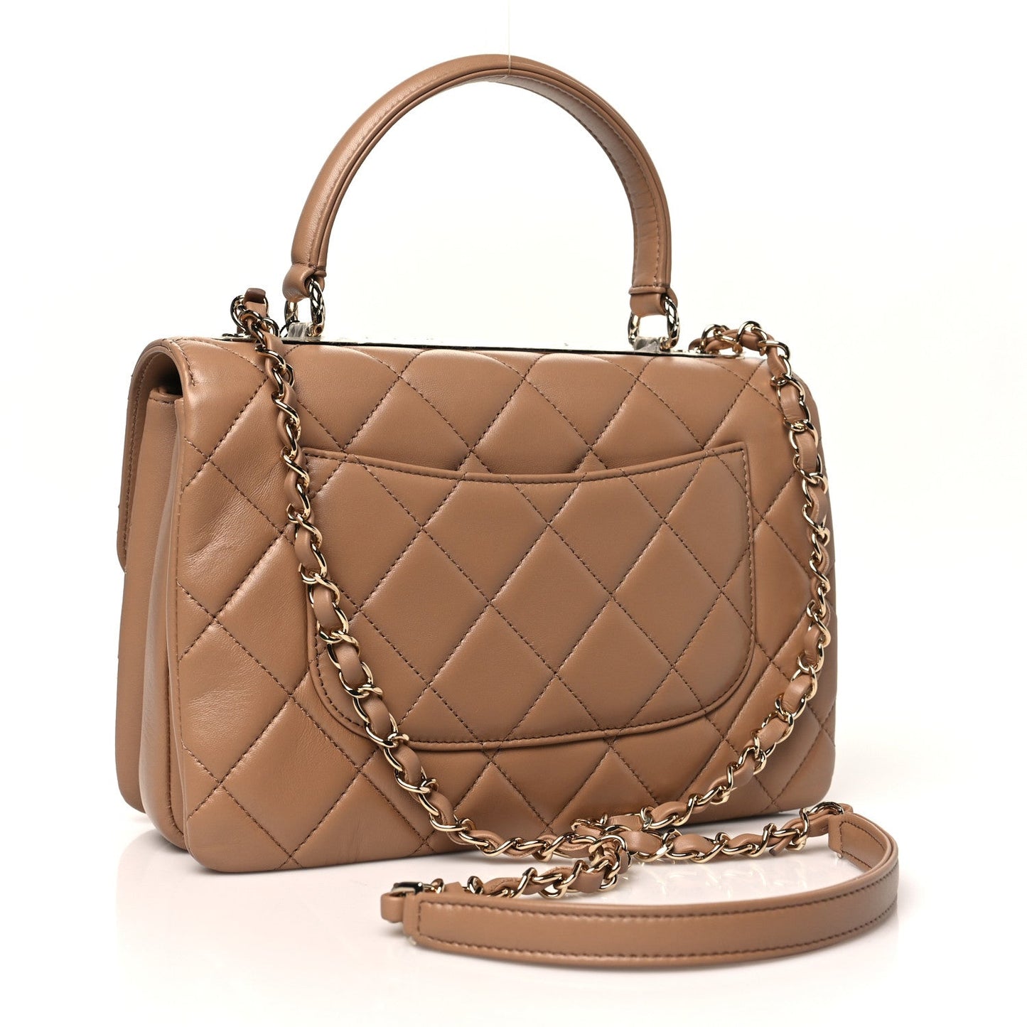 Lambskin Quilted Small Trendy CC Dual Handle Flap Bag Dark Beige