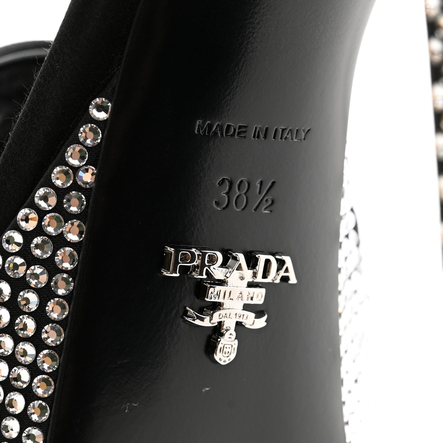 Satin Crystal Triangle Logo 40/135mm Platform Sandals 38.5 Cristal