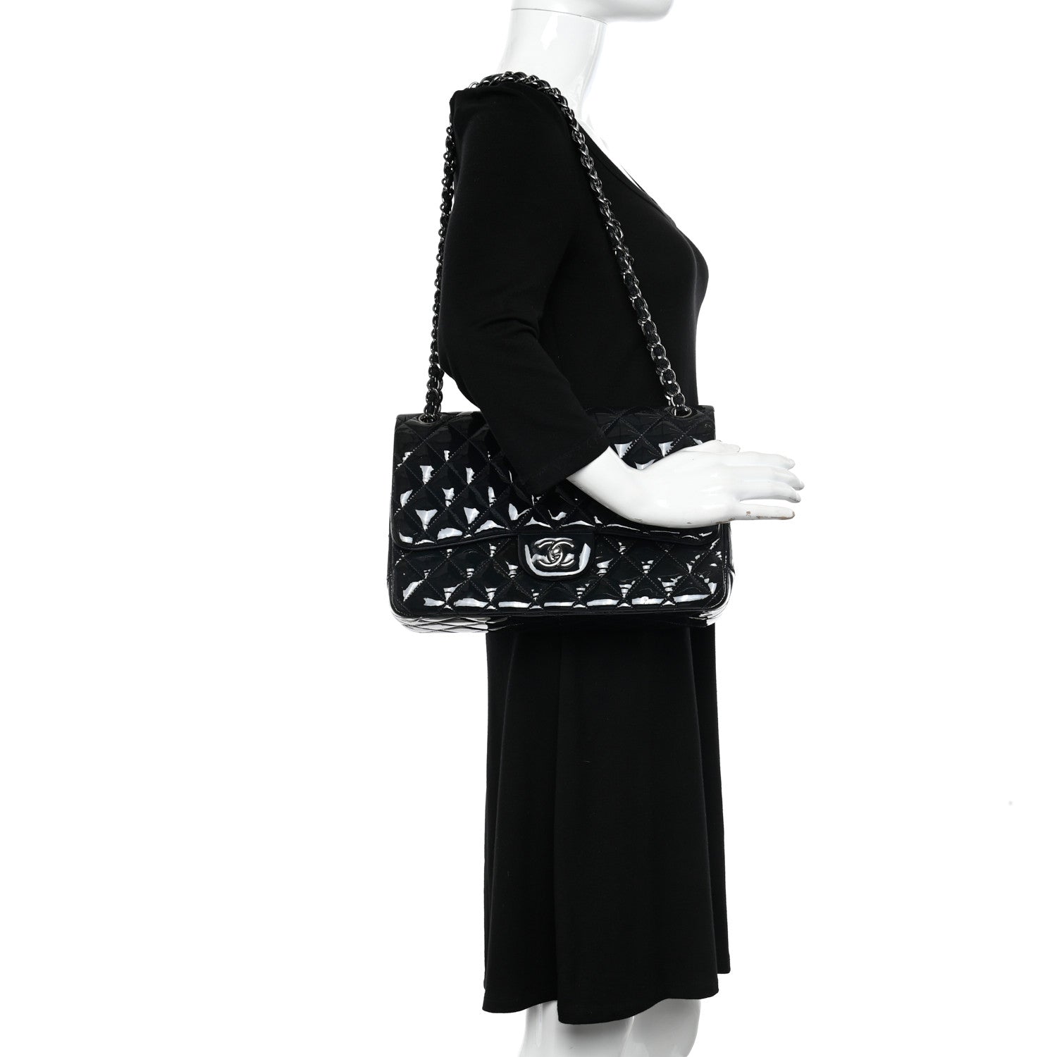 Chanel Patent Quilted Jumbo Double Flap Navy 2 of 11