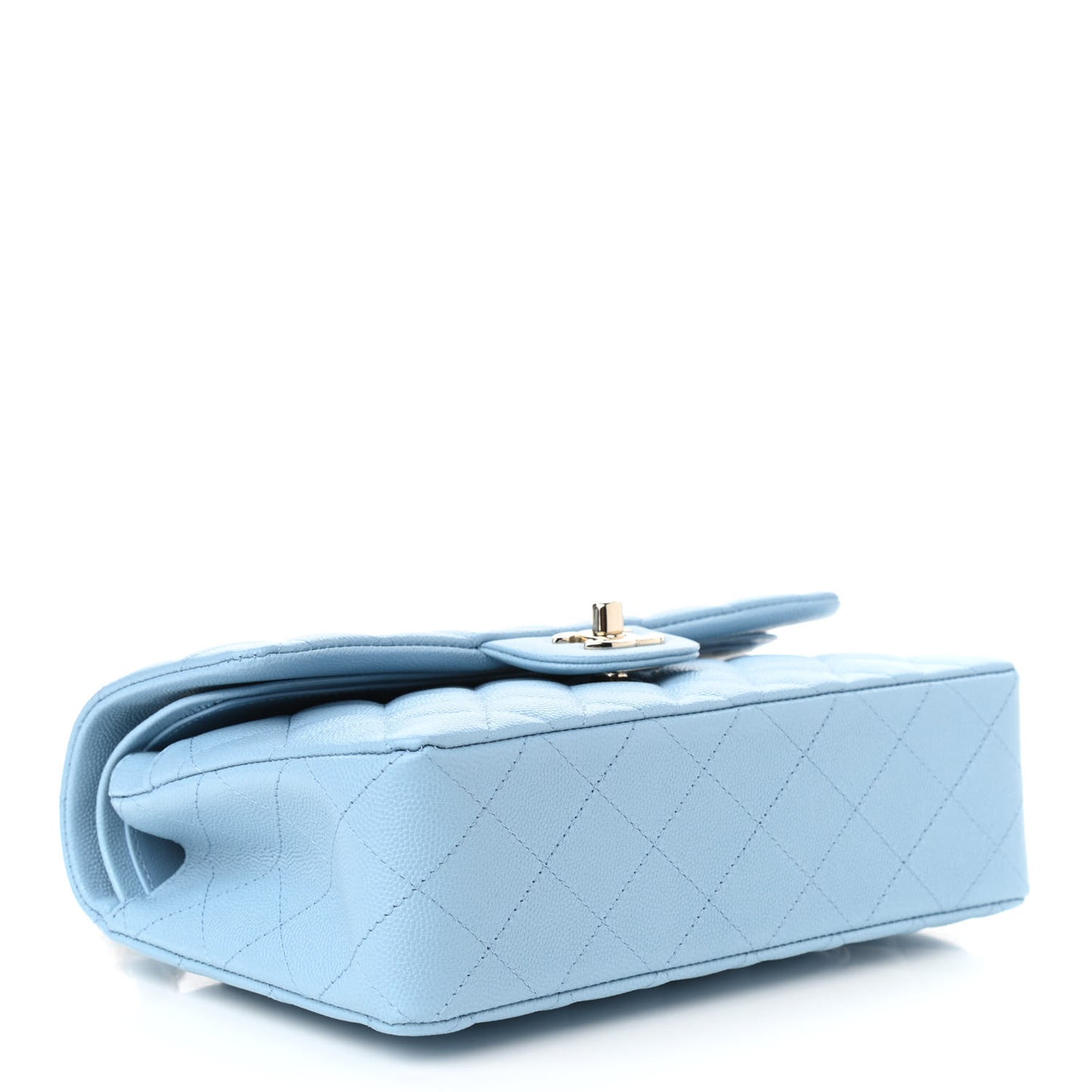 Caviar Quilted Small Double Flap Light Blue
