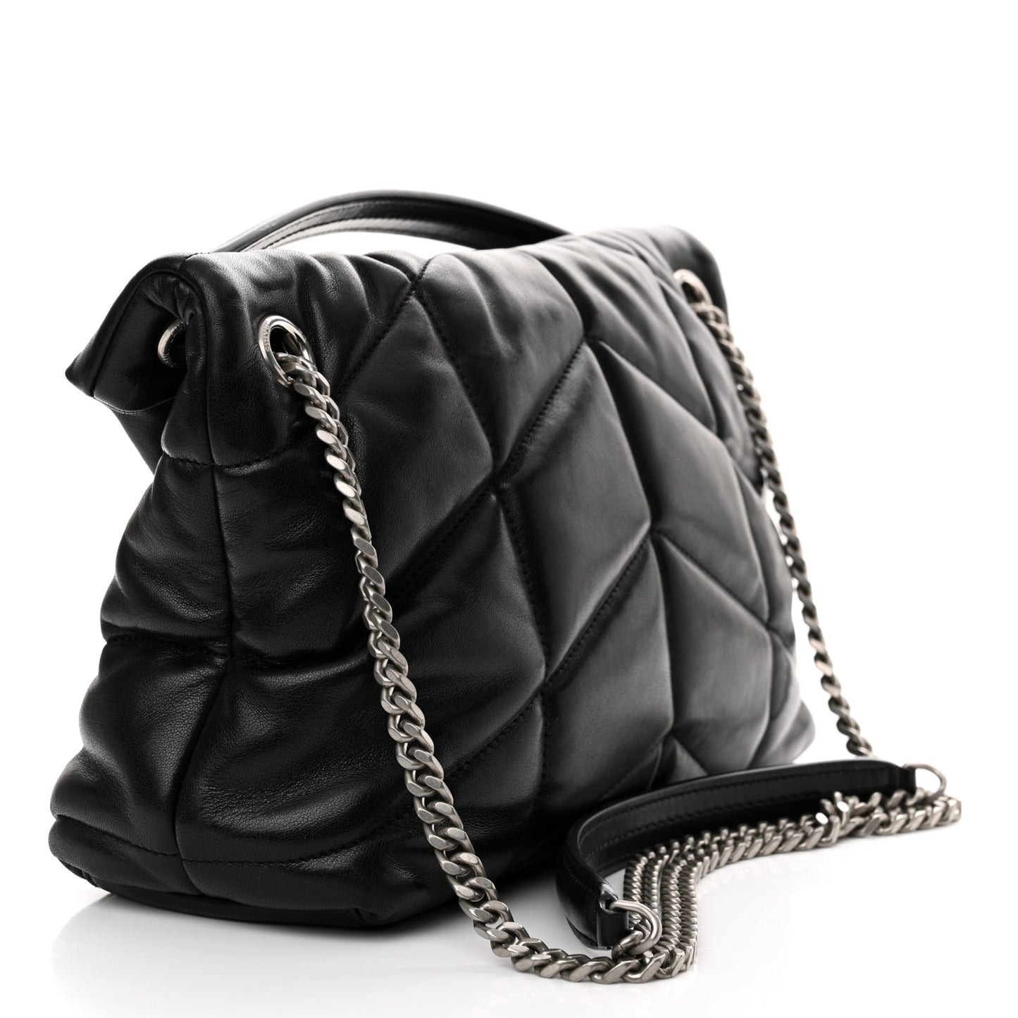 Lambskin Quilted Small Loulou Puffer Monogram Chain Satchel Black