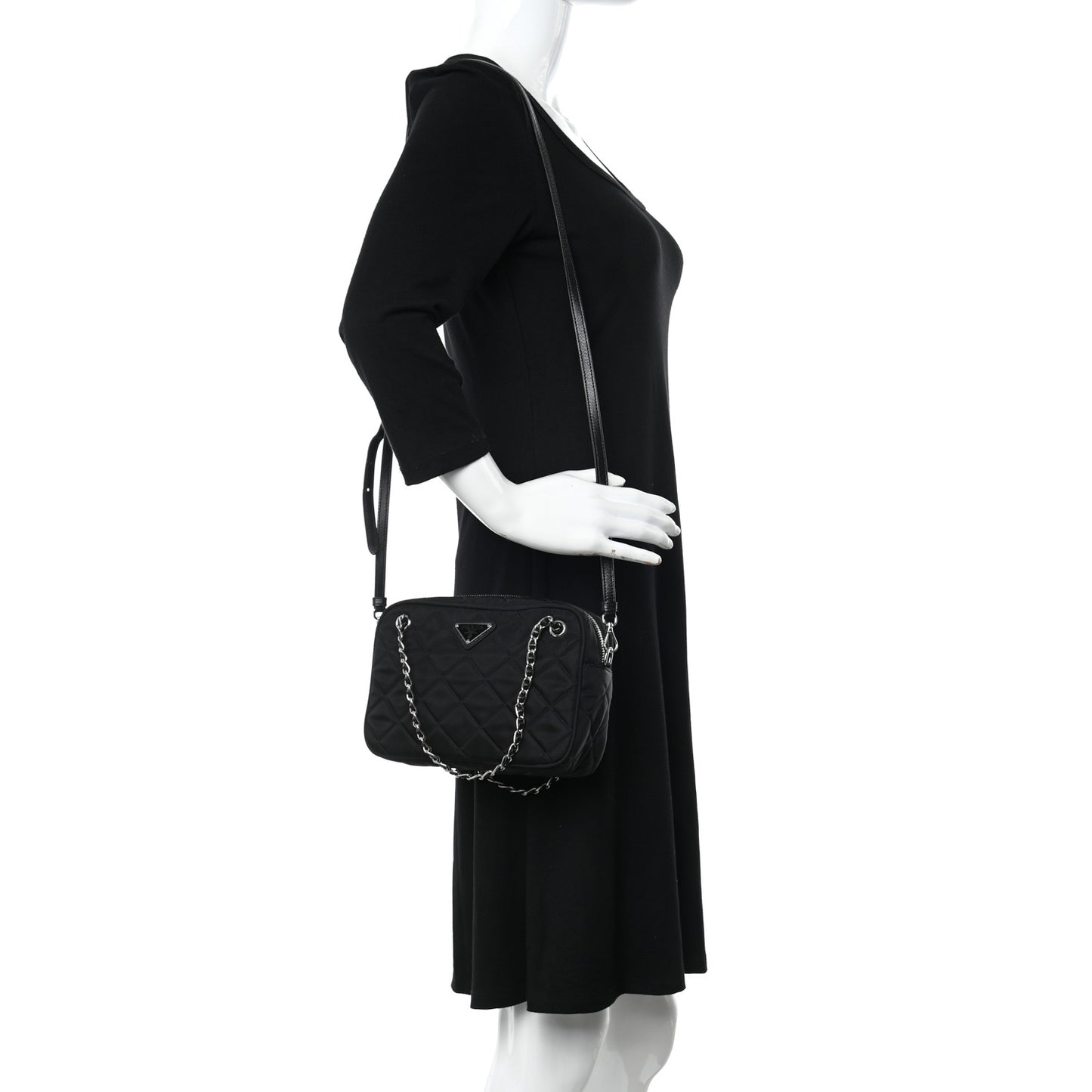 Nylon Tessuto Impuntu Quilted Bandoliera Crossbody Bag Black