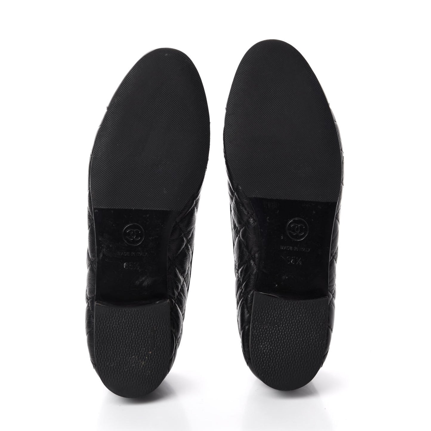 Aged Calfskin Quilted CC Cap Toe Ballerina Flats 35.5 Black