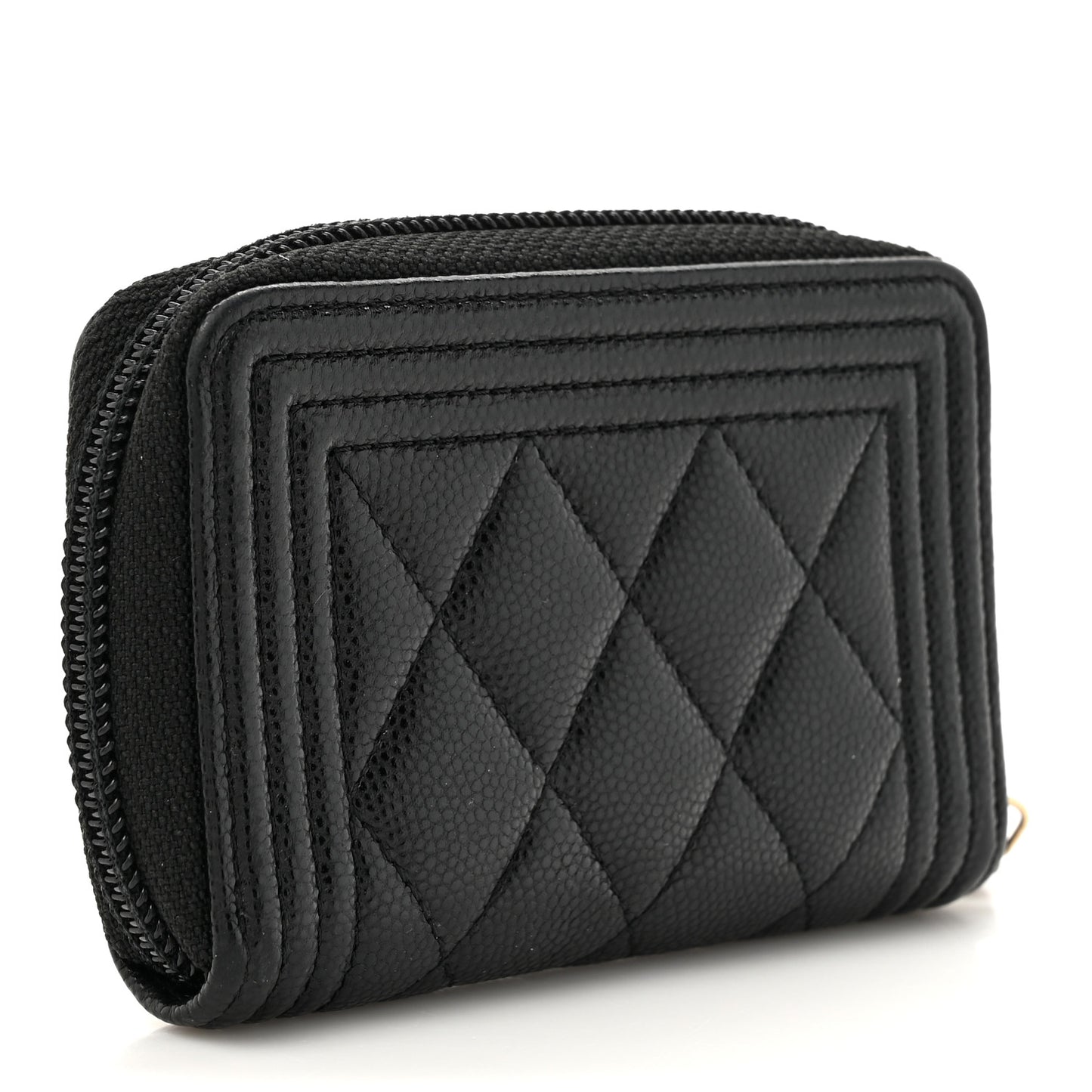 Caviar Quilted Boy Zip Around Coin Purse Wallet Black