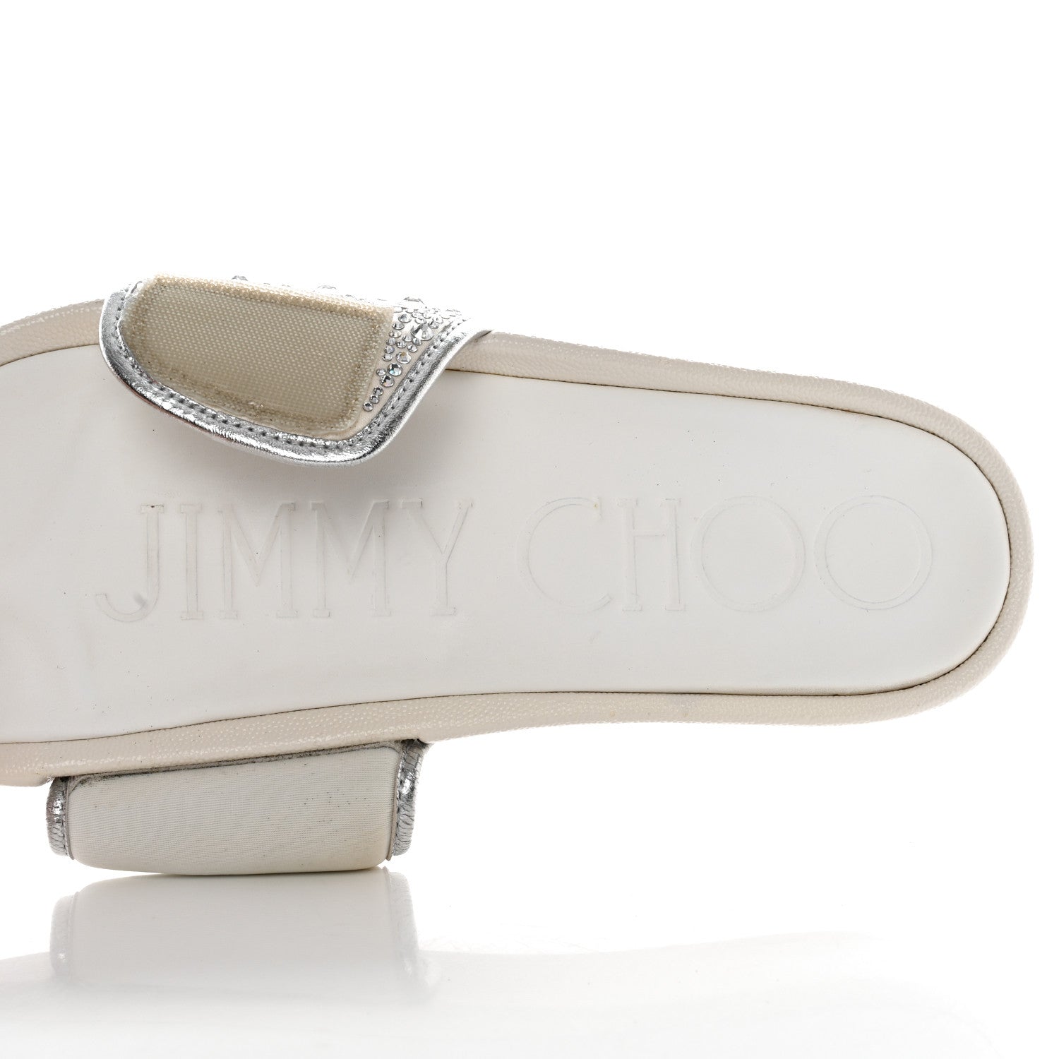 Jimmy Choo Canvas Pearl Embellished Fitz Slide Sandals 39 Silver 8 of 11