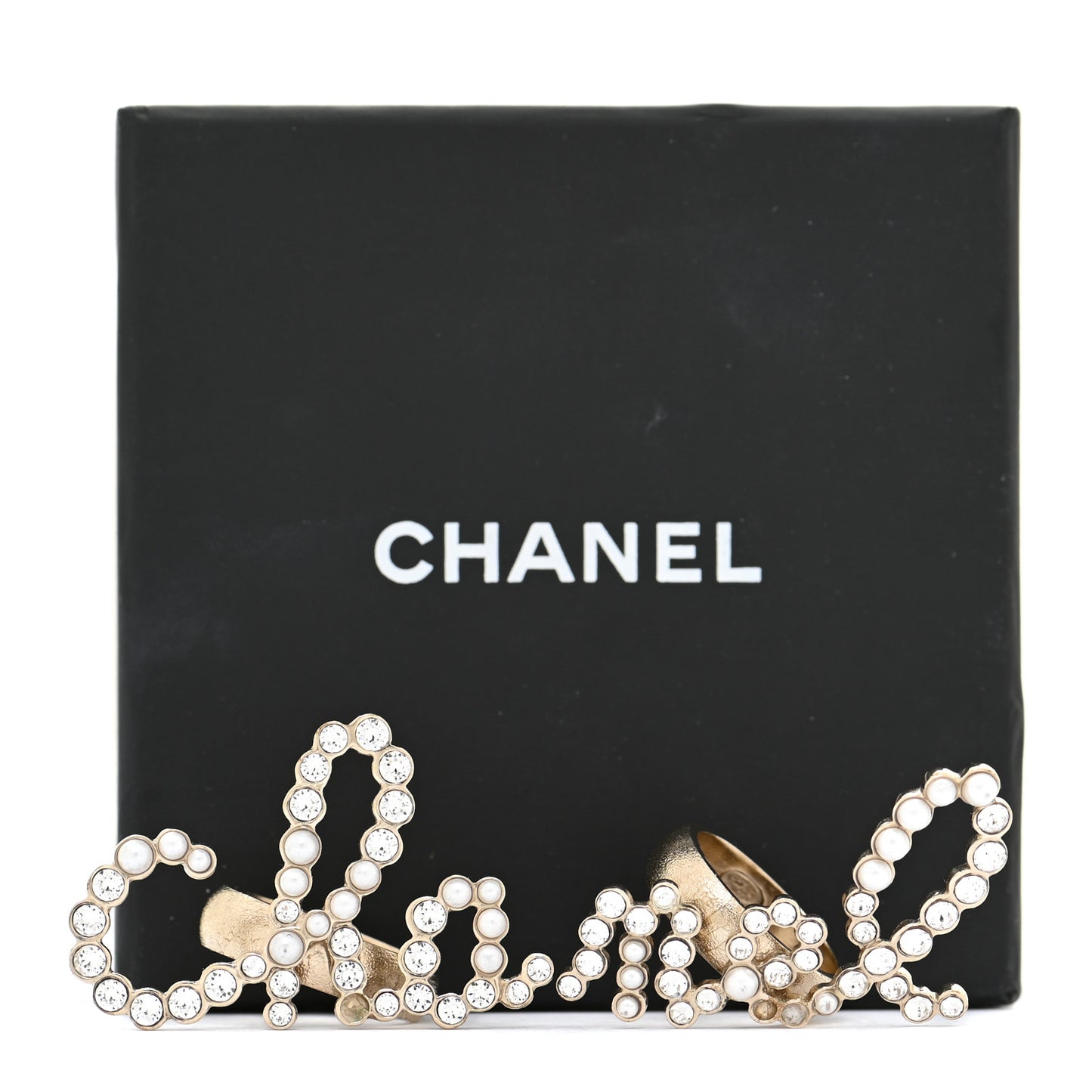 Crystal Pearl Cha-Nel Rings Set Gold