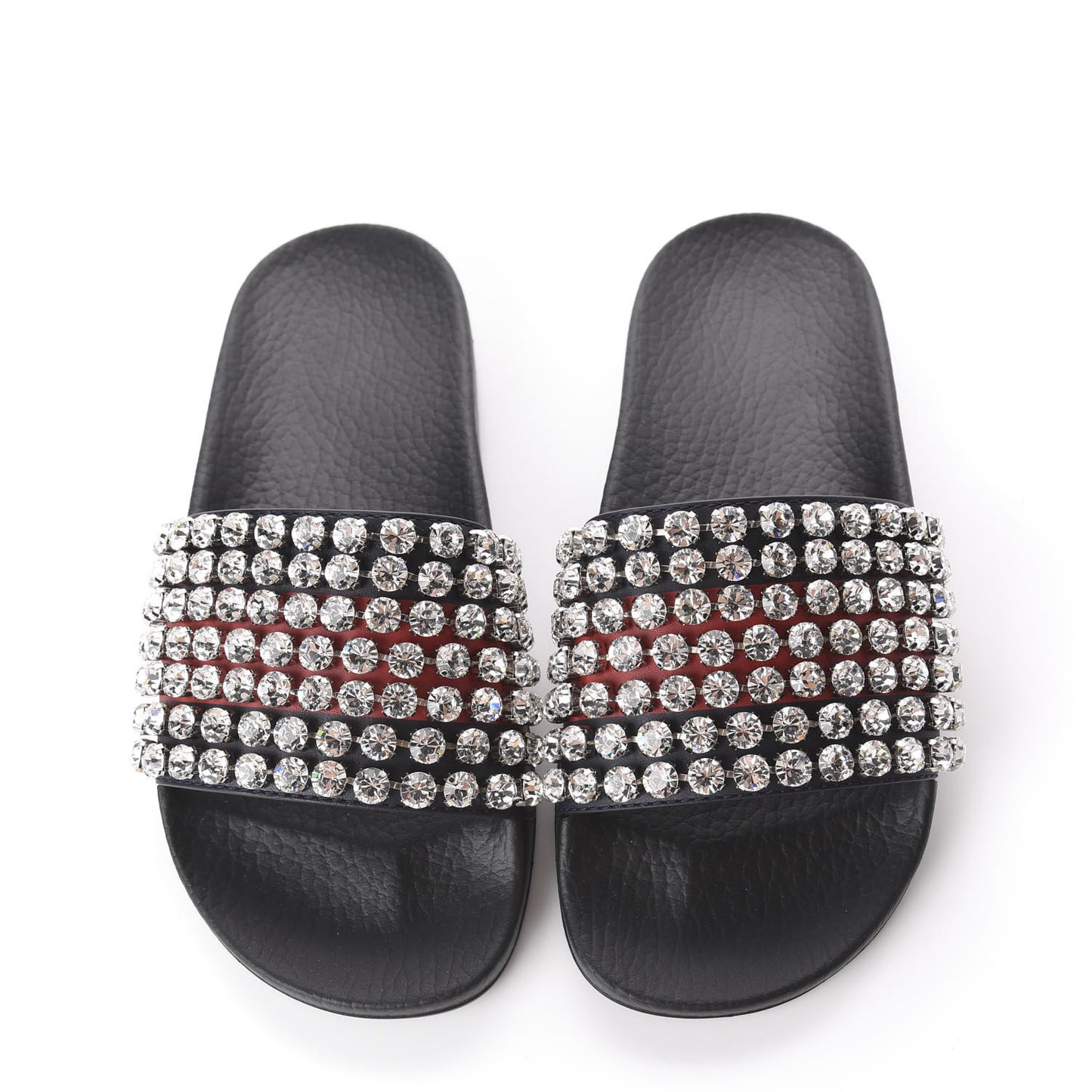 Calfskin Crystal Embellished Web Slide Sandals 35 Blue Red