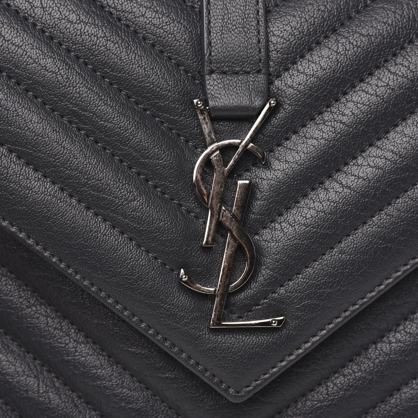 Sheepskin Matelasse Chevron Monogram Medium College Bag Asphalt