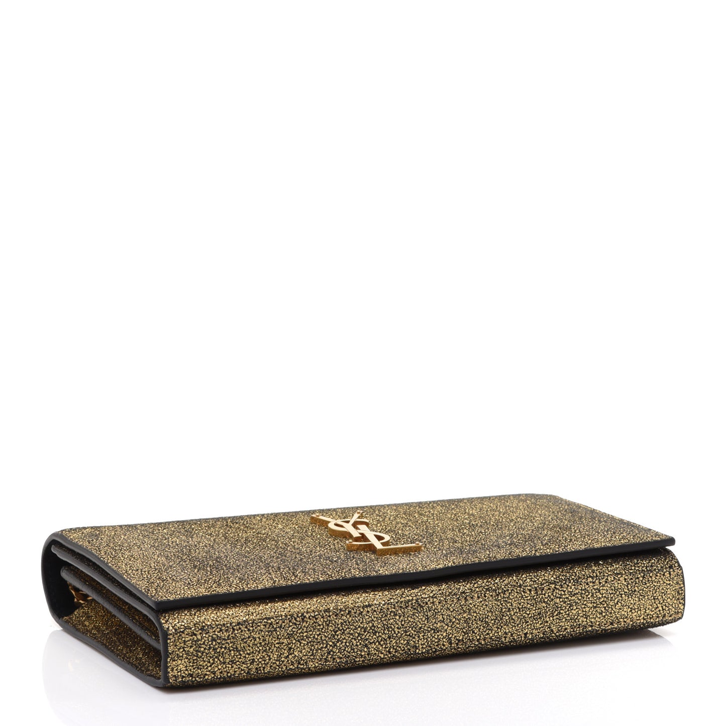 Grained Metallic Calfskin Monogram Chain Wallet Gold