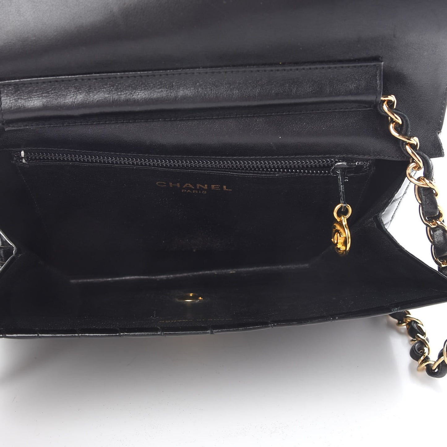 Shiny Crocodile Small Single Flap Black