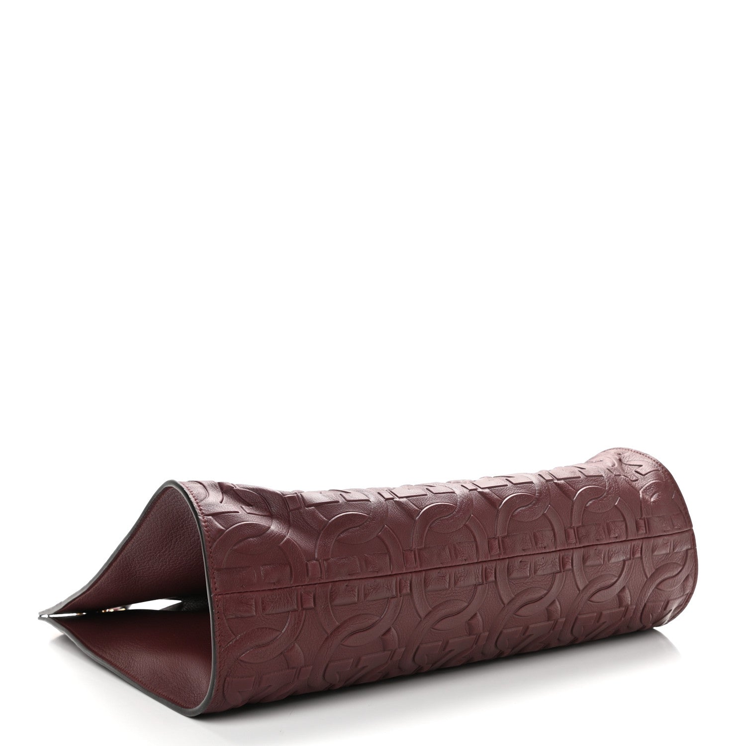 Salvatore Ferragamo Calfskin Gancini Embossed Trifolio Tote Bag Burgundy 5 of 11