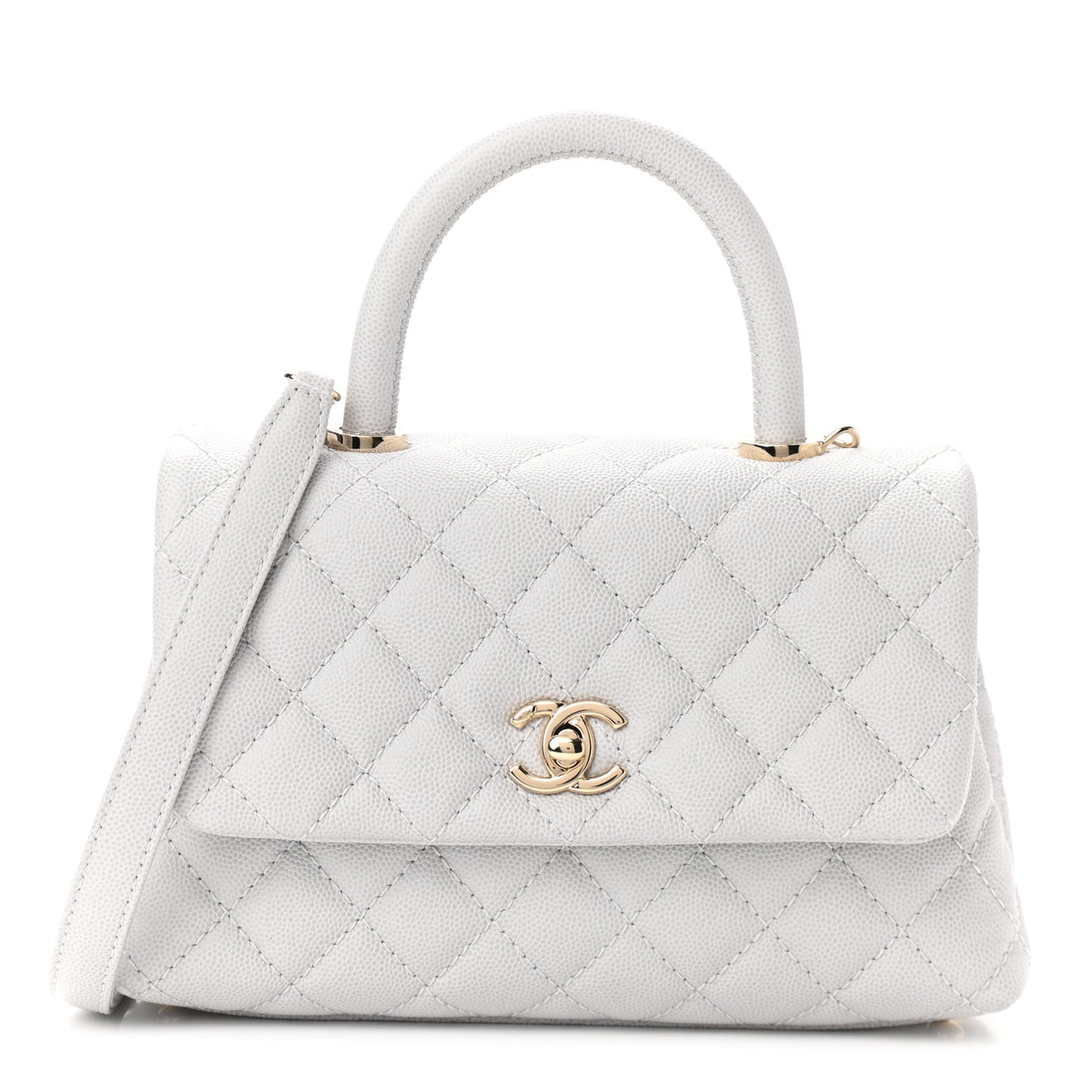 Caviar Quilted Mini Coco Handle Flap Light Grey