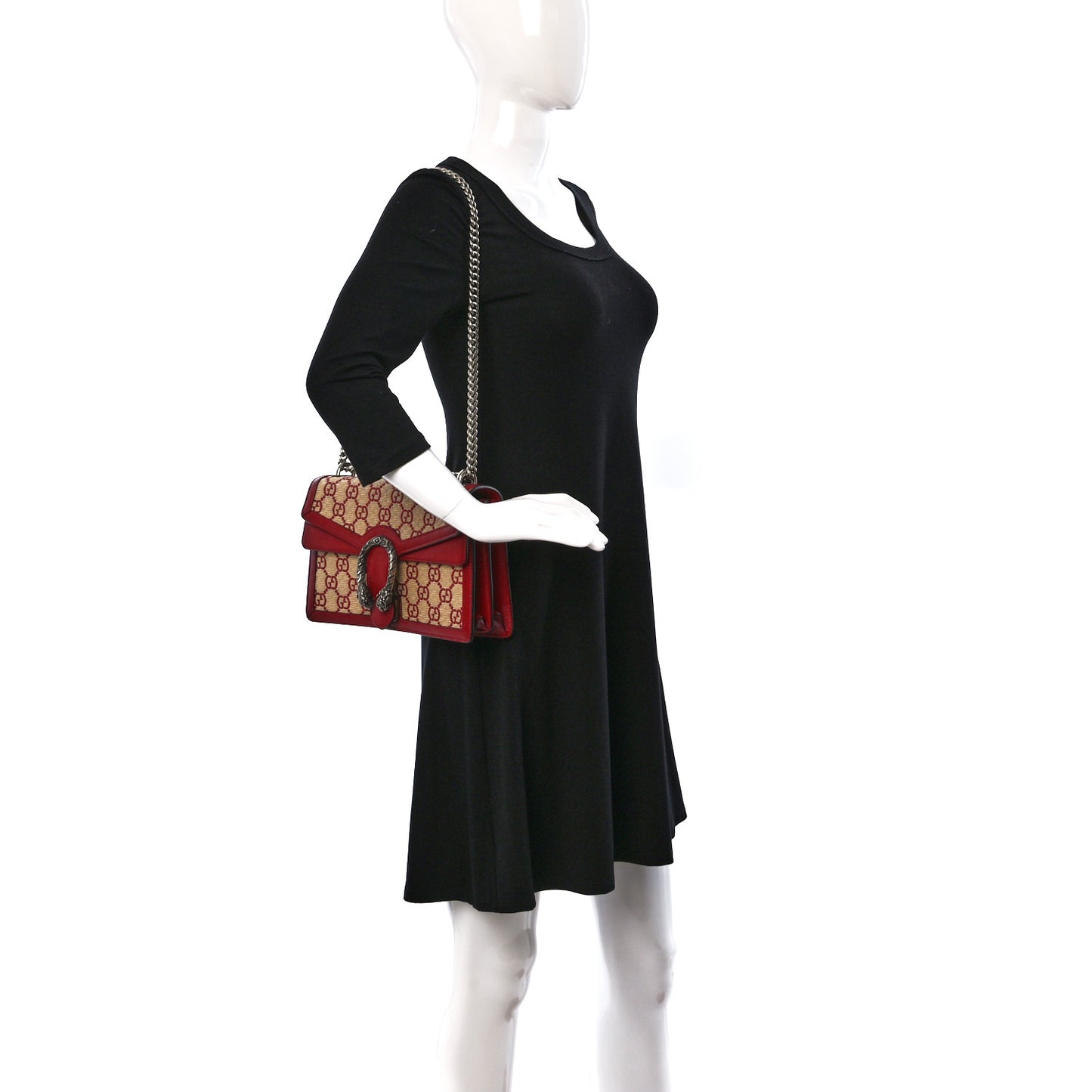 Straw Jacquard Azalea Calfskin GG Monogram Small Dionysus Shoulder Bag Natural New Cherry Red