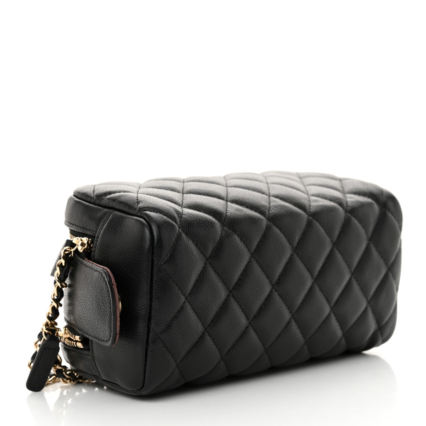 Caviar Quilted Toiletry Case With Chain Black