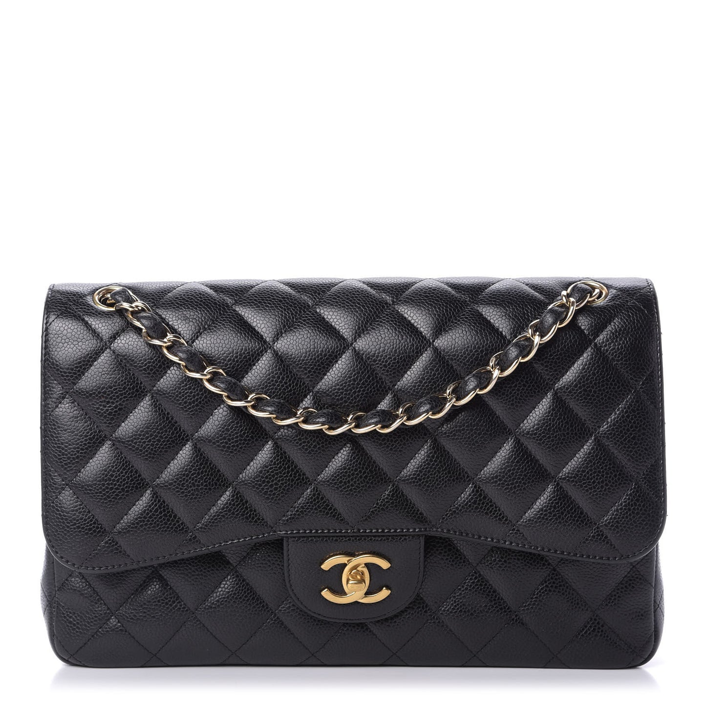 Caviar Quilted Jumbo Double Flap Black