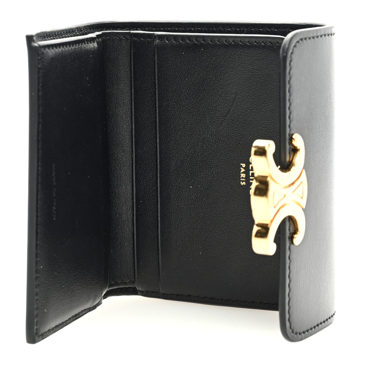 Calfskin Compact Triomphe Wallet With Coin Purse Black