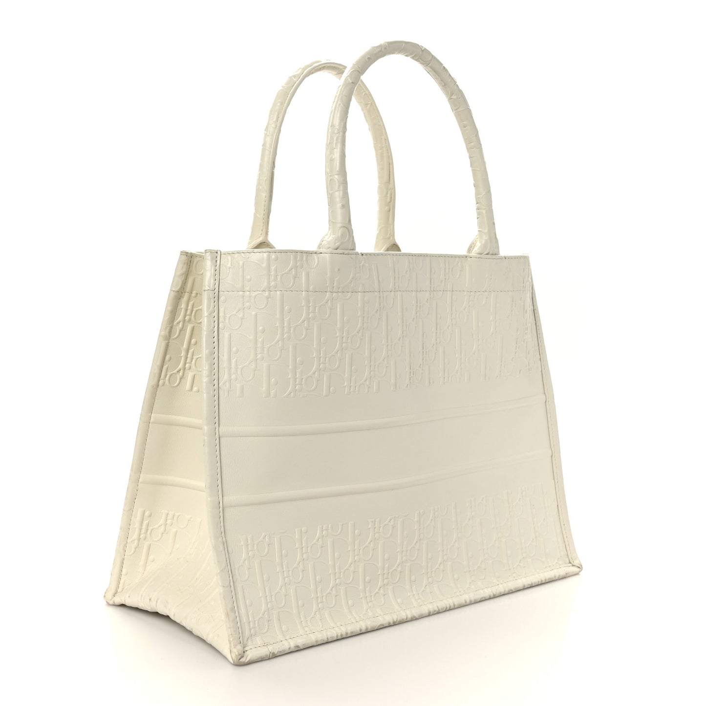 Oblique Calfskin Embossed Medium Book Tote Ivory