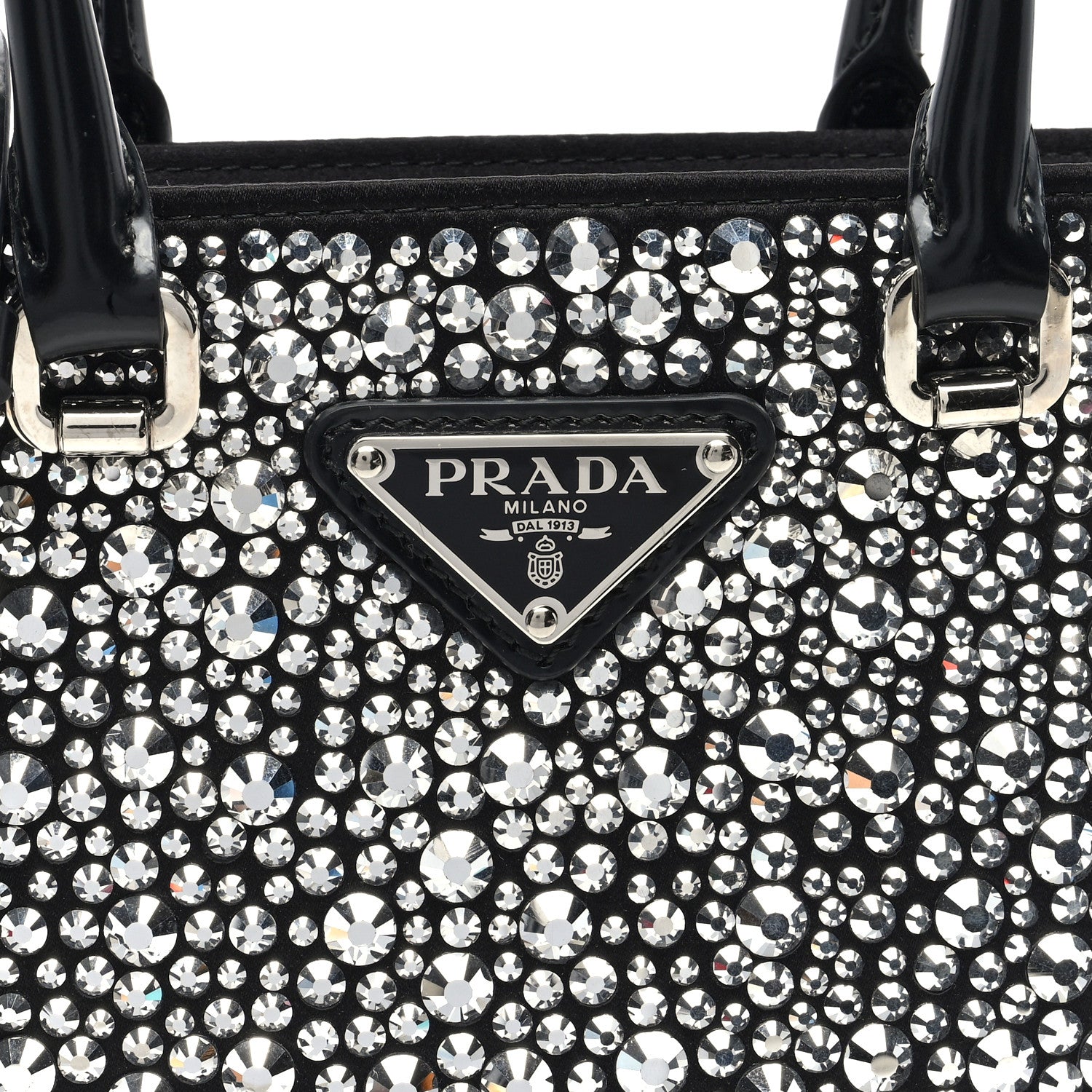 Prada Satin Crystal Metal Triangle Logo Small Double Handle Crossbody Tote Metal 7 of 9