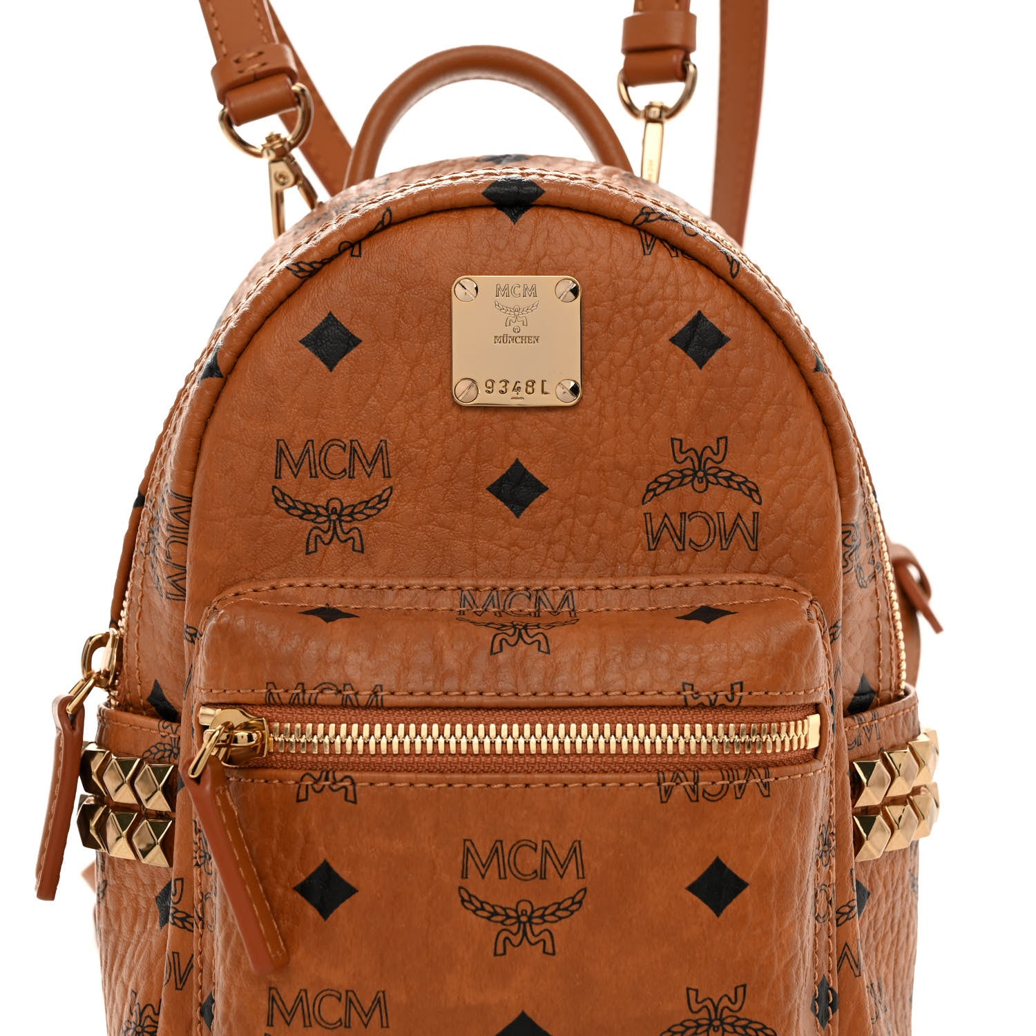 MCM Visetos Side Stud X-Mini Stark Bebe Boo Backpack Cognac 8 of 10