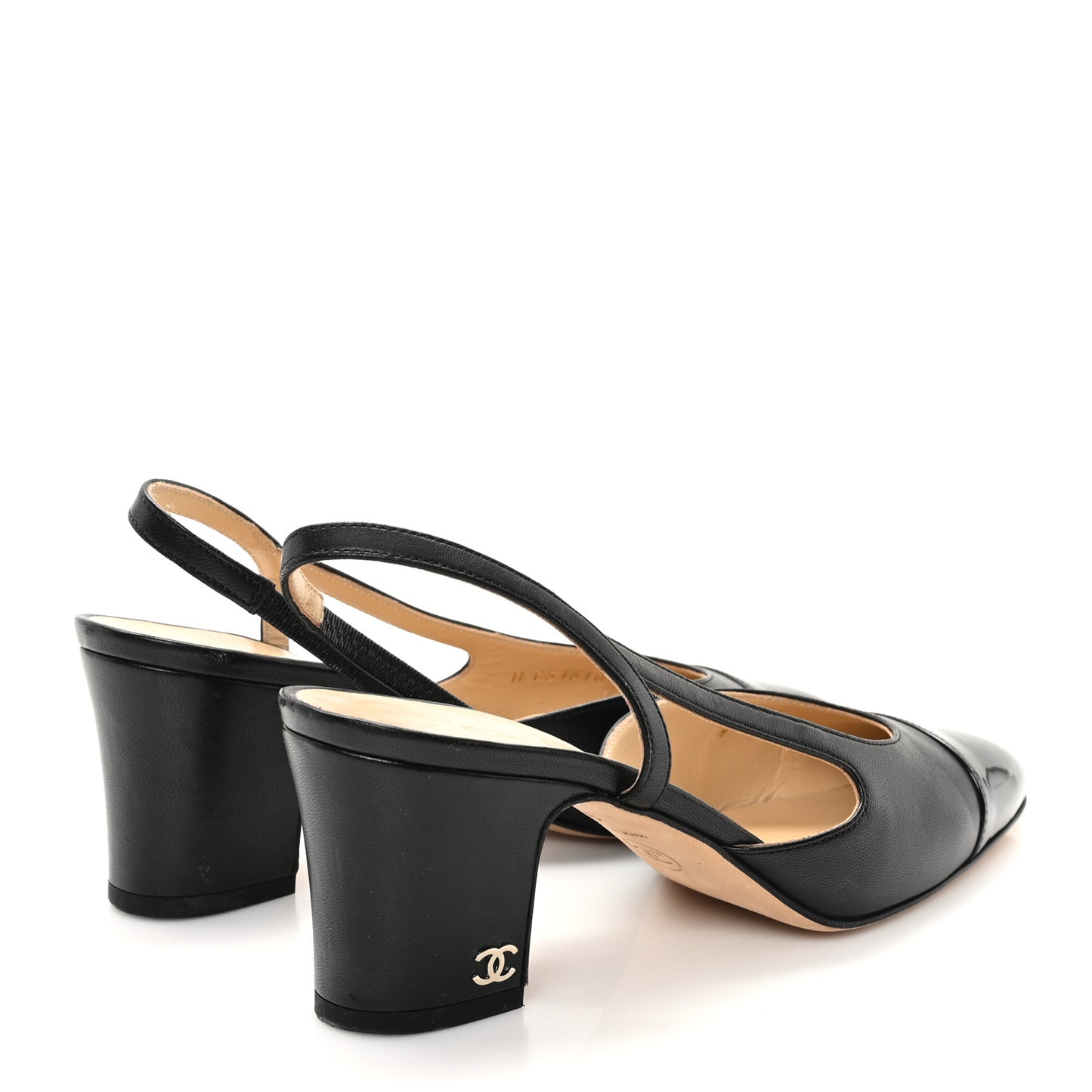 Lambskin Patent Cap Toe CC Slingback Pumps 36 Black