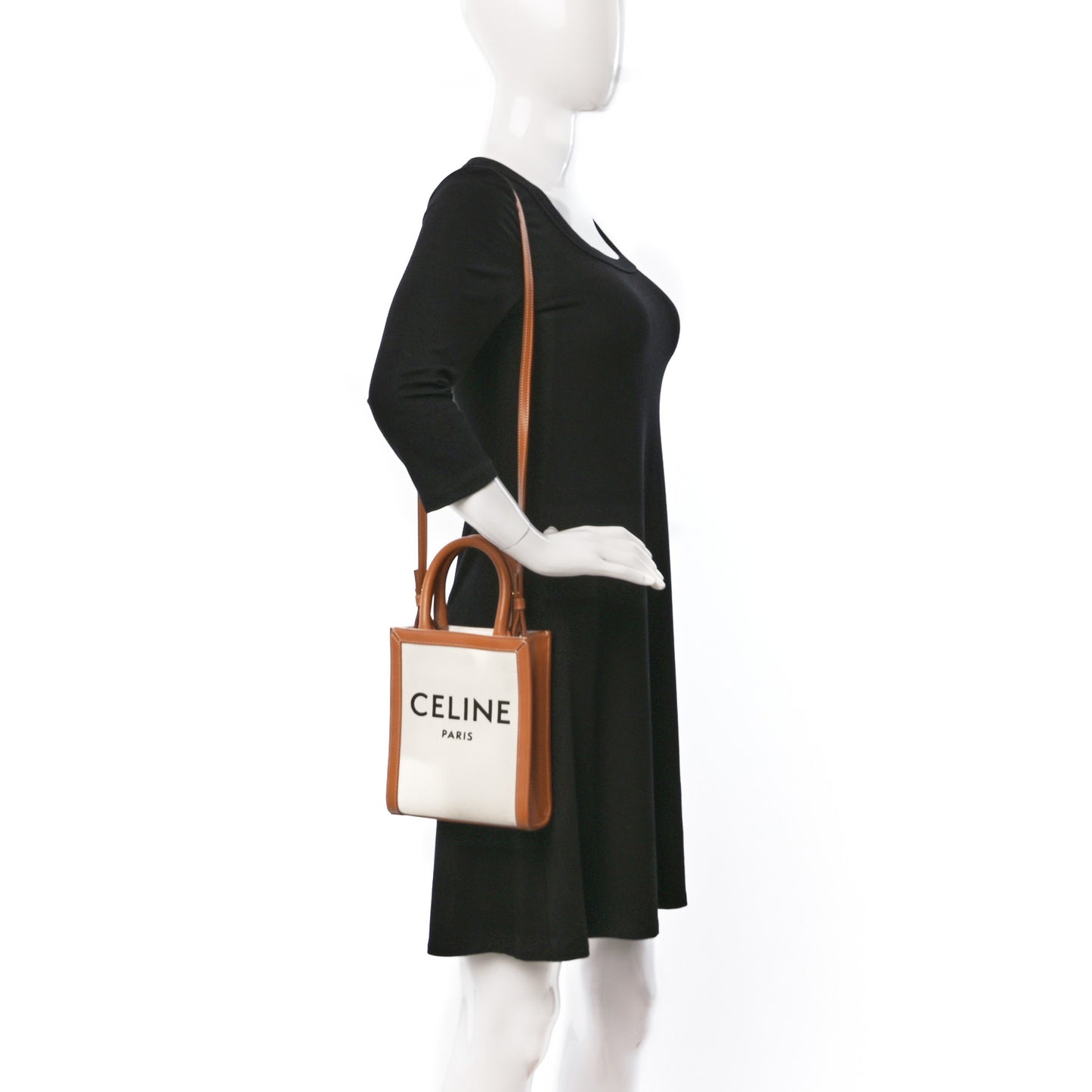 Canvas Calfskin Mini Vertical Cabas Natural Tan