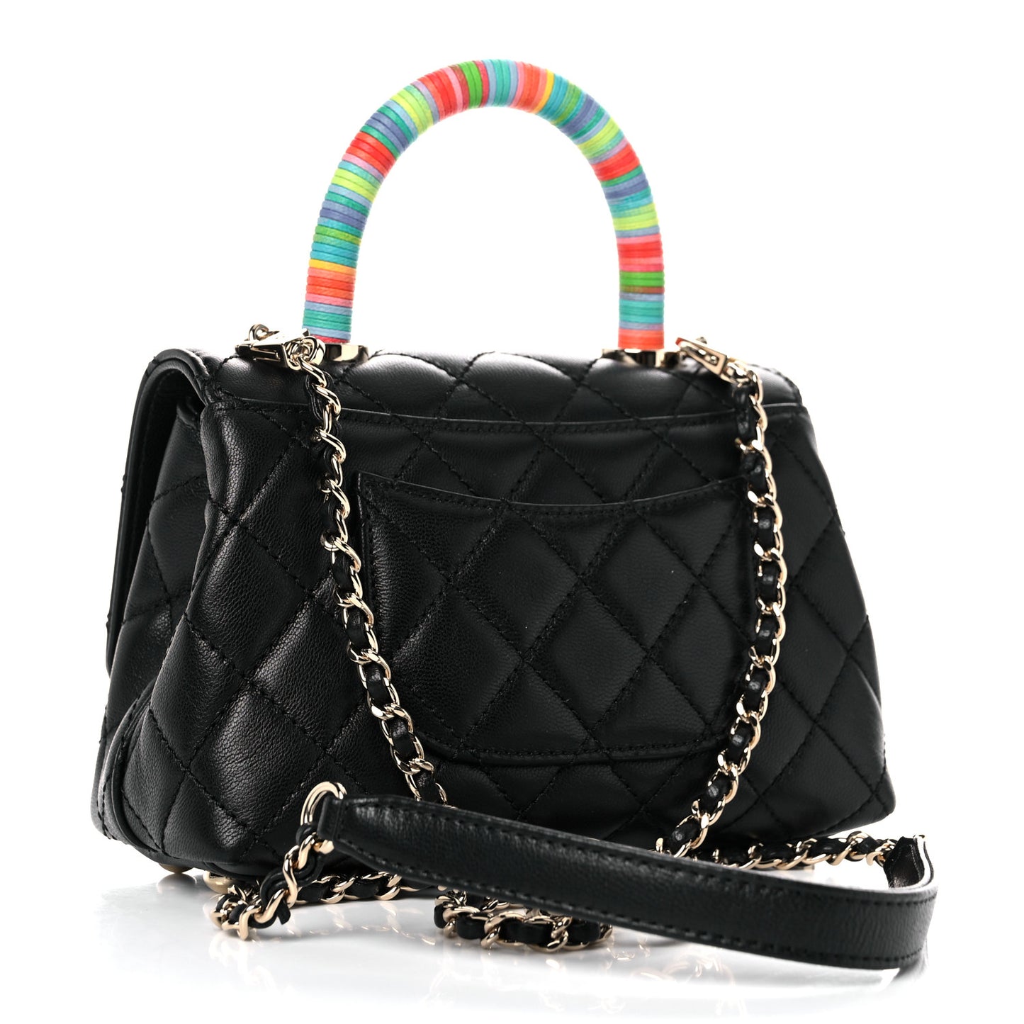 Goatskin Quilted Rainbow Extra Mini Coco Handle Flap Black