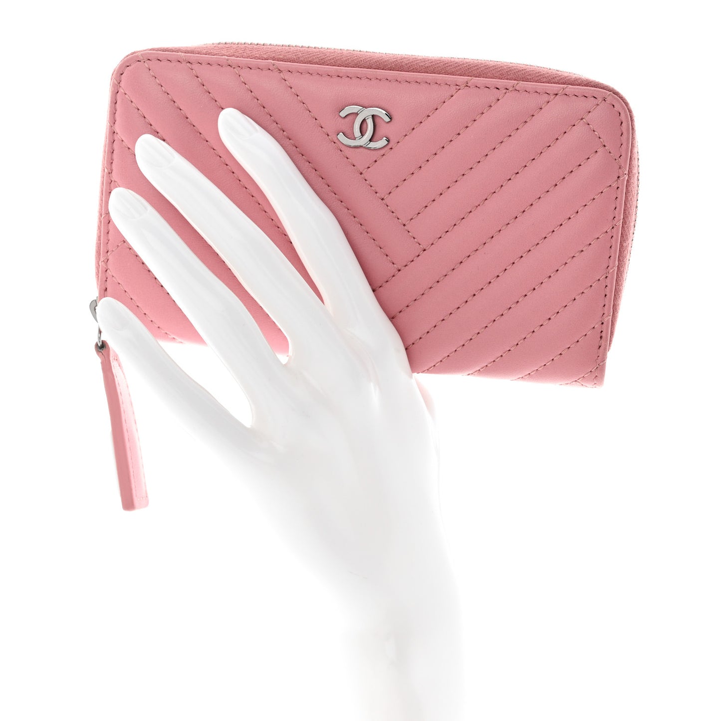 Lambskin Quilted CC Crossing Small Zip Around Wallet Pink