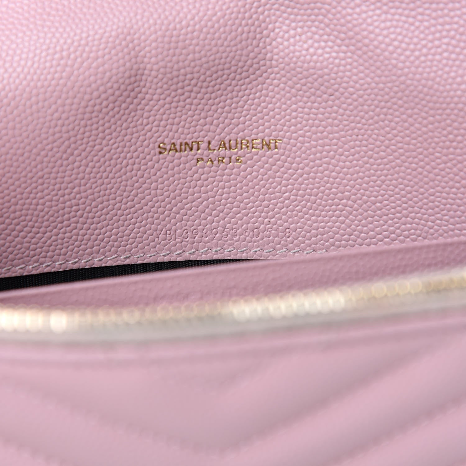 Saint Laurent Grain De Poudre Matelasse Chevron Monogram Envelope Chain Wallet Pale Pink 12 of 13