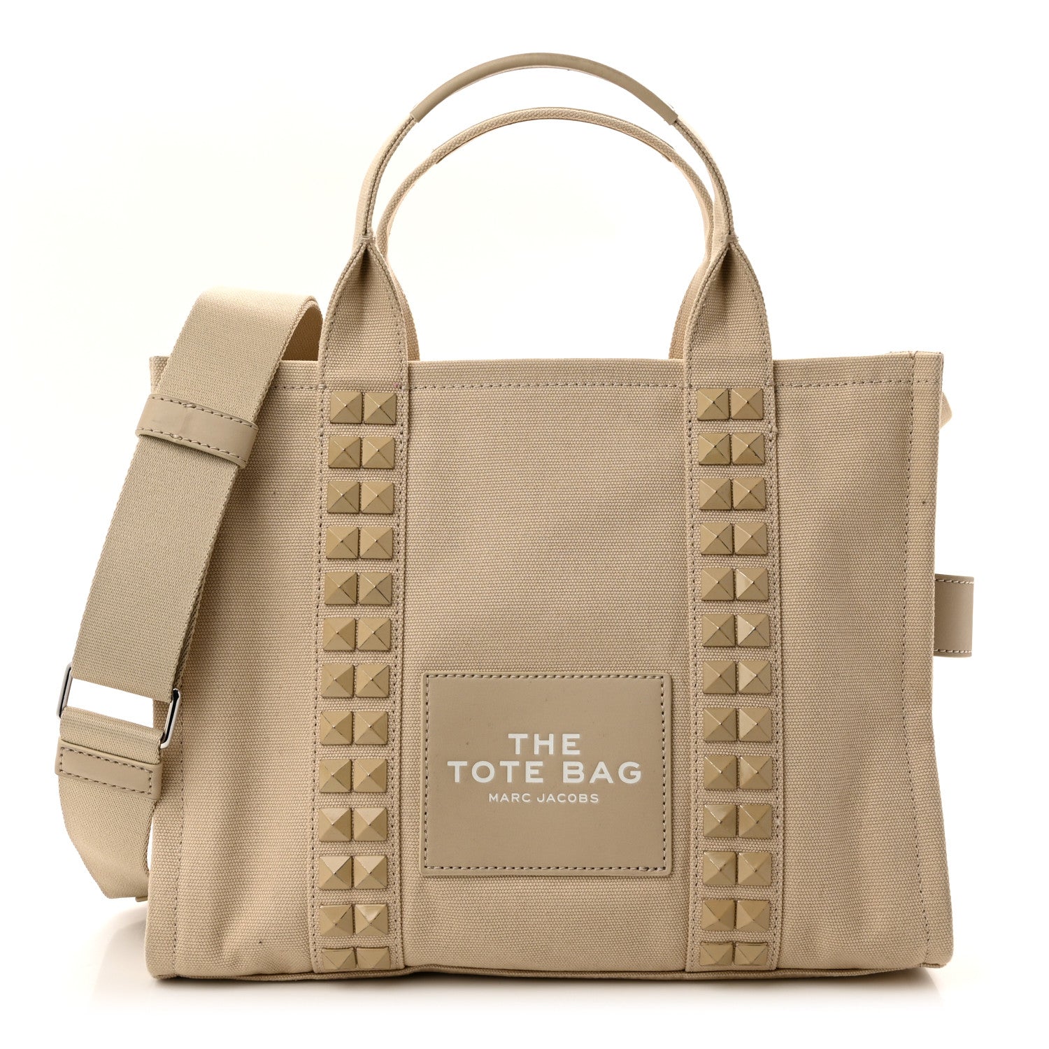 Marc Jacobs Cotton Canvas Medium The Stud Tote Bag Beige 1574633 