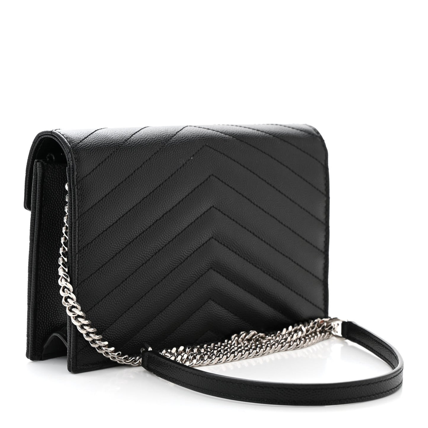Grain De Poudre Matelasse Chevron Monogram Envelope Chain Wallet Black