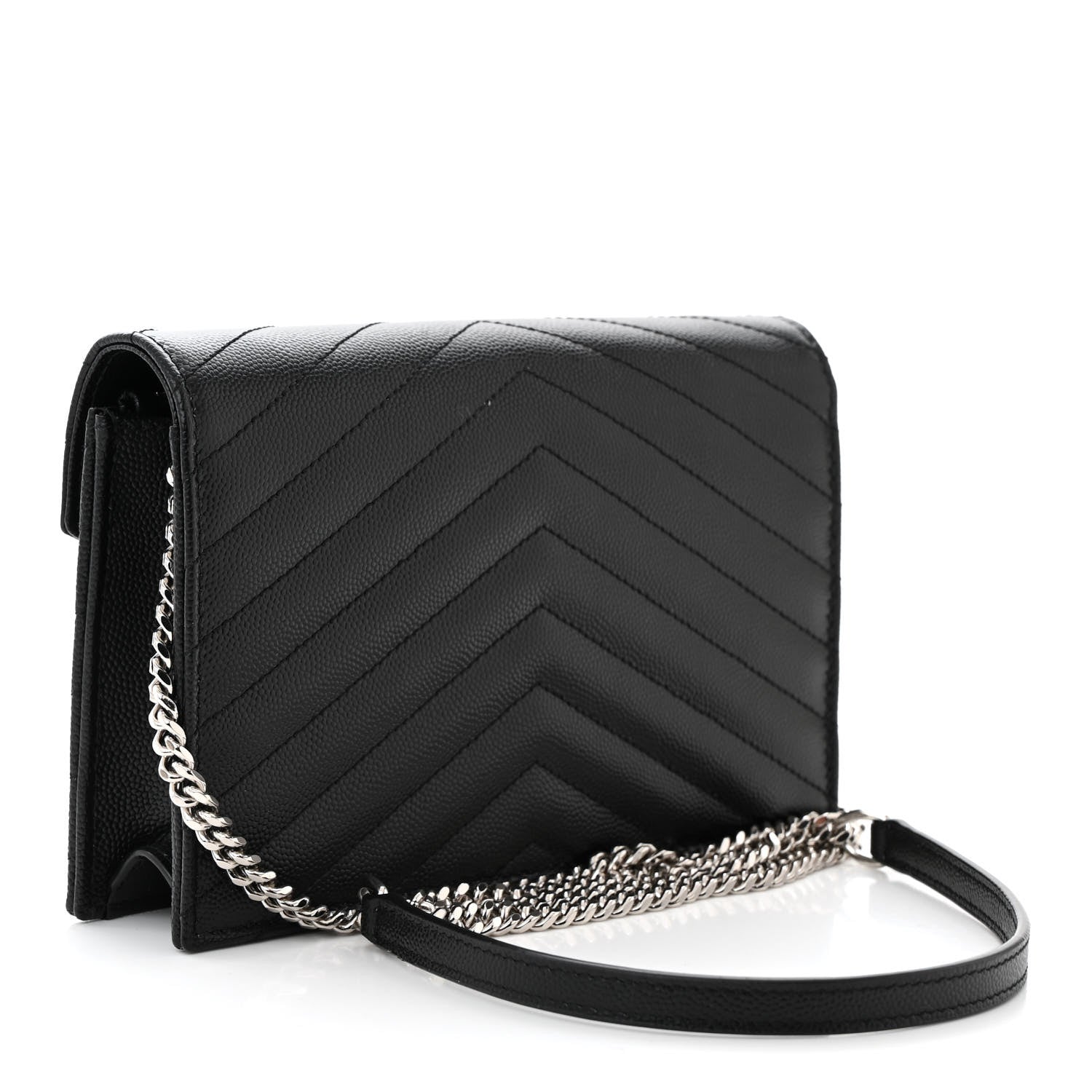 Saint Laurent Grain De Poudre Matelasse Chevron Monogram Envelope Chain Wallet Black 3 of 11