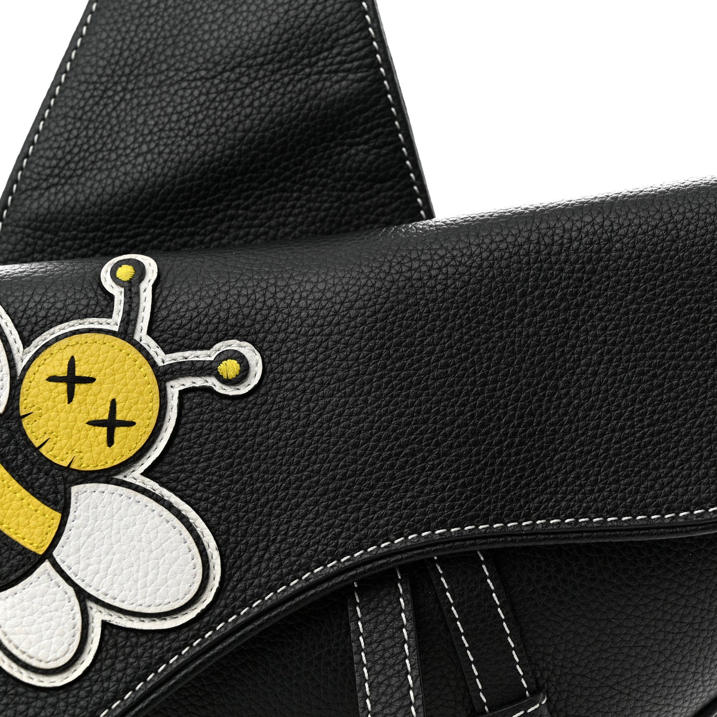 X KAWS Grained Calfskin Bee Saddle Bag Black
