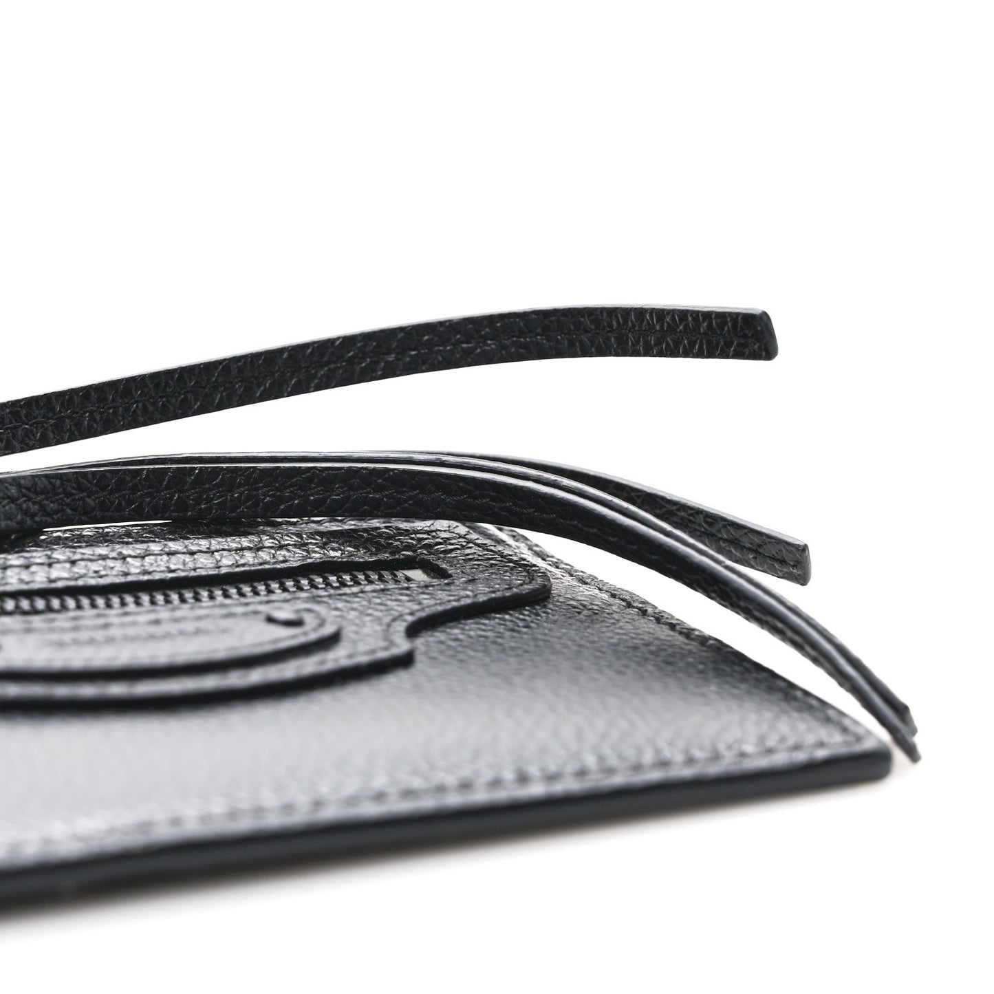 Grained Calfskin Monochrome Neo Classic Brass Hardware Long Coin Case Card Holder Black