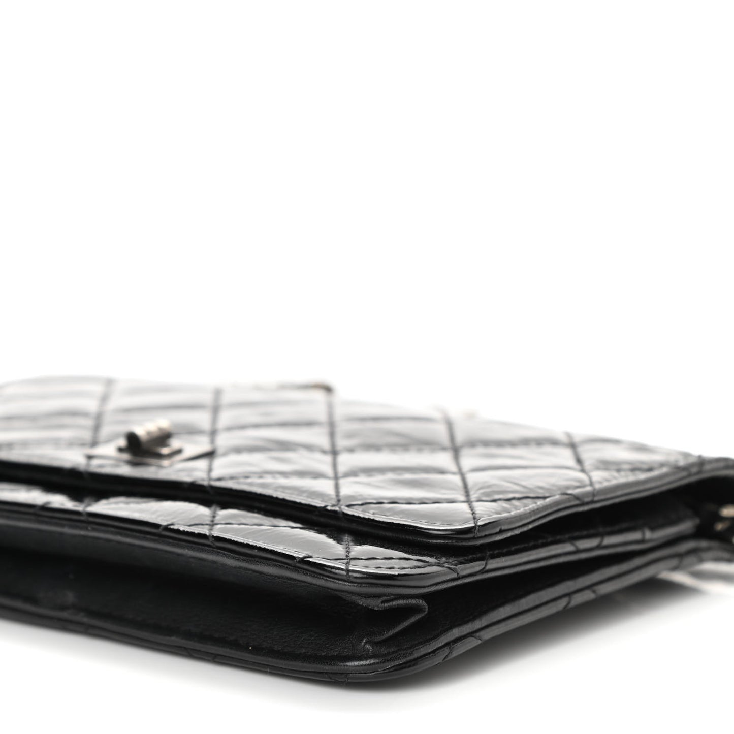 Distressed Patent Calfskin Quilted Reissue Wallet On Chain WOC Black
