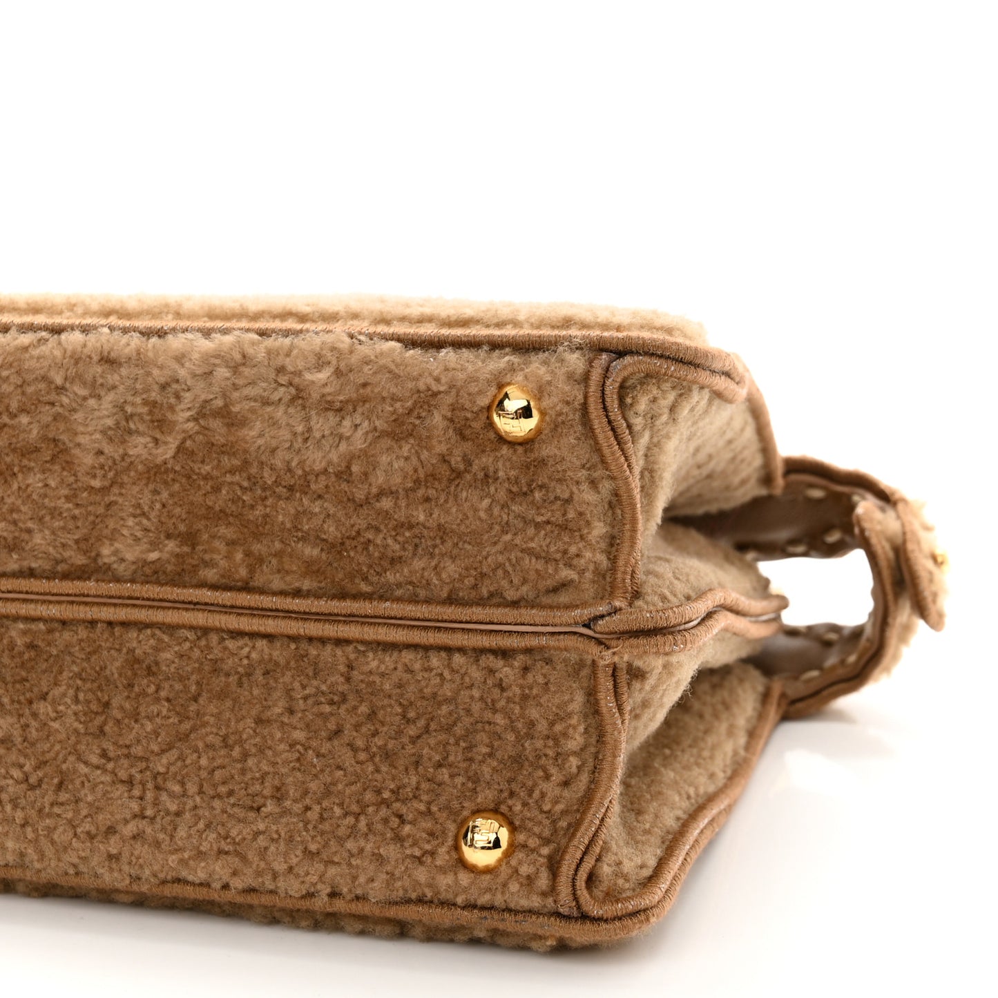 Curly Shearling Shiny Nappa Small Peekaboo I SEE U Satchel Camel