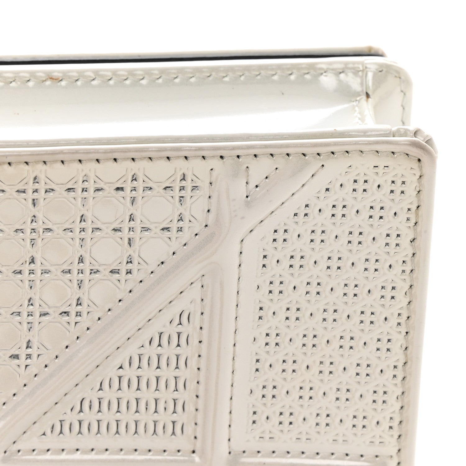 Christian Dior Patent Micro-Cannage Diorama Wallet on Chain Pouch White 14 of 16