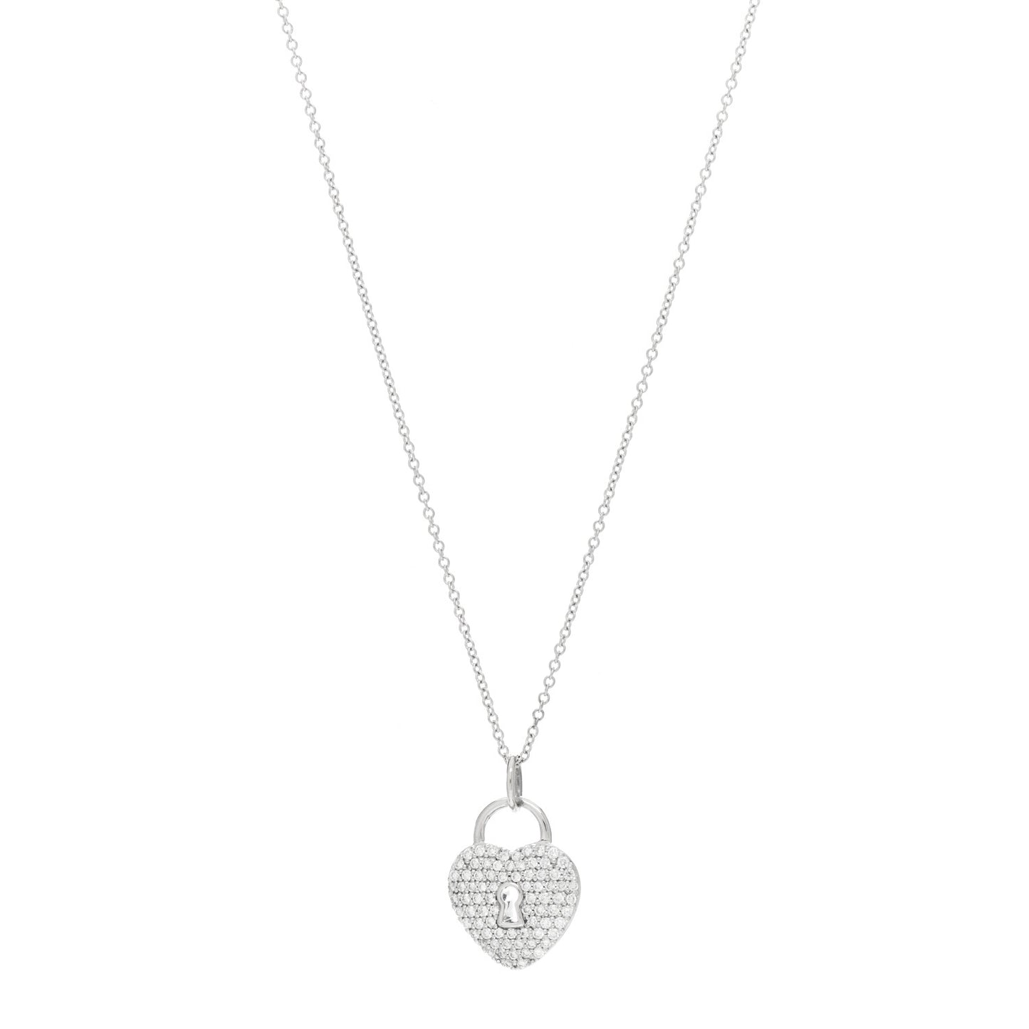 Platinum Diamond Small Heart Lock Pendant Necklace