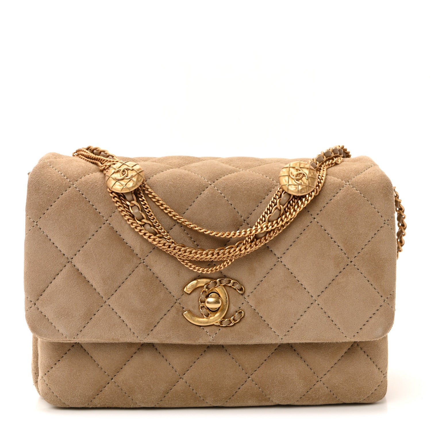 Chanel Suede Quilted Precious Buttons Flap Beige 1816454