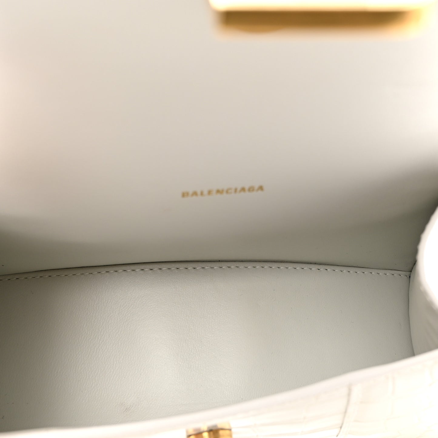 Shiny Calfskin Crocodile Embossed Hourglass Top Handle Bag XS White