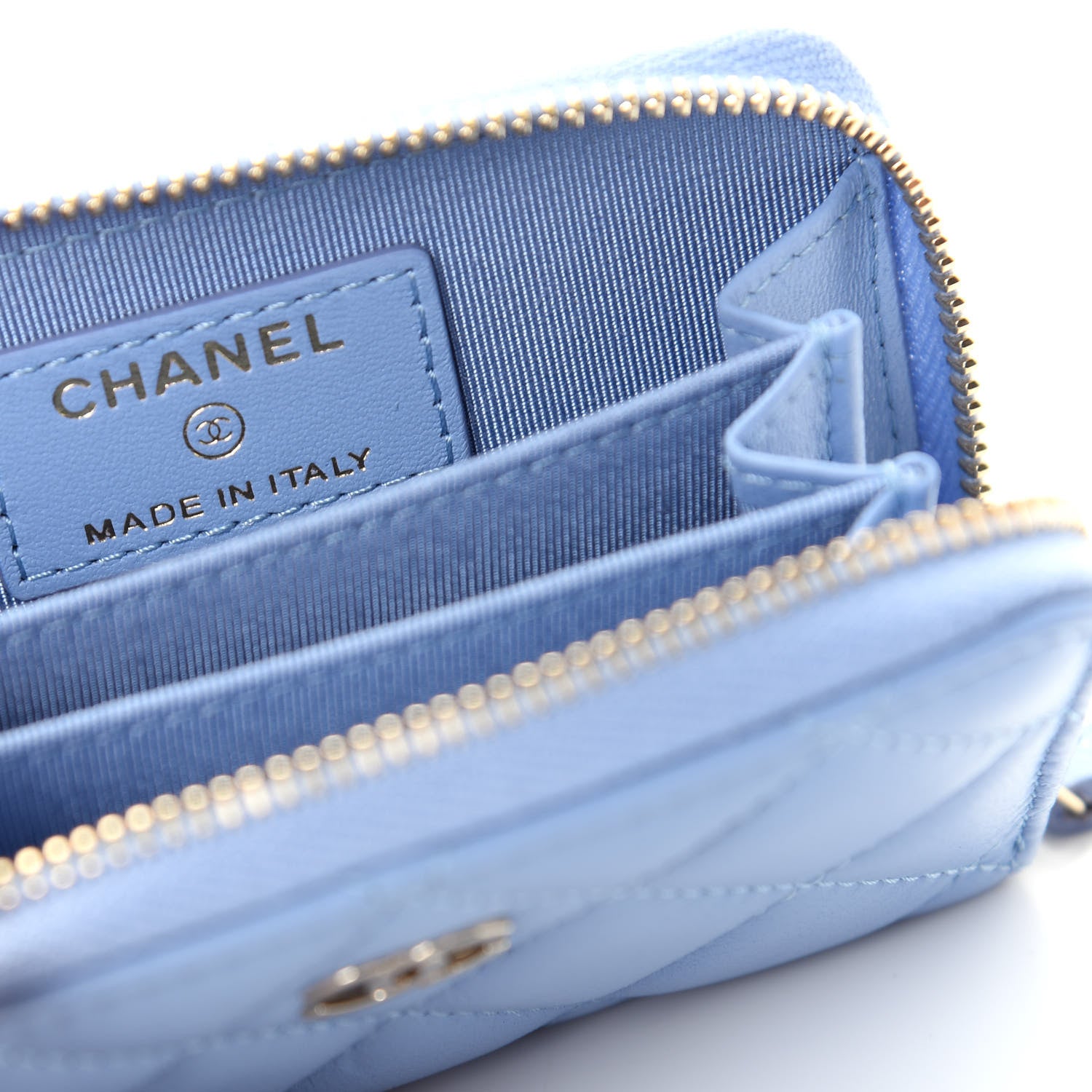 Chanel Lambskin Quilted Zip Around Coin Purse Wallet Light Blue 6 of 8